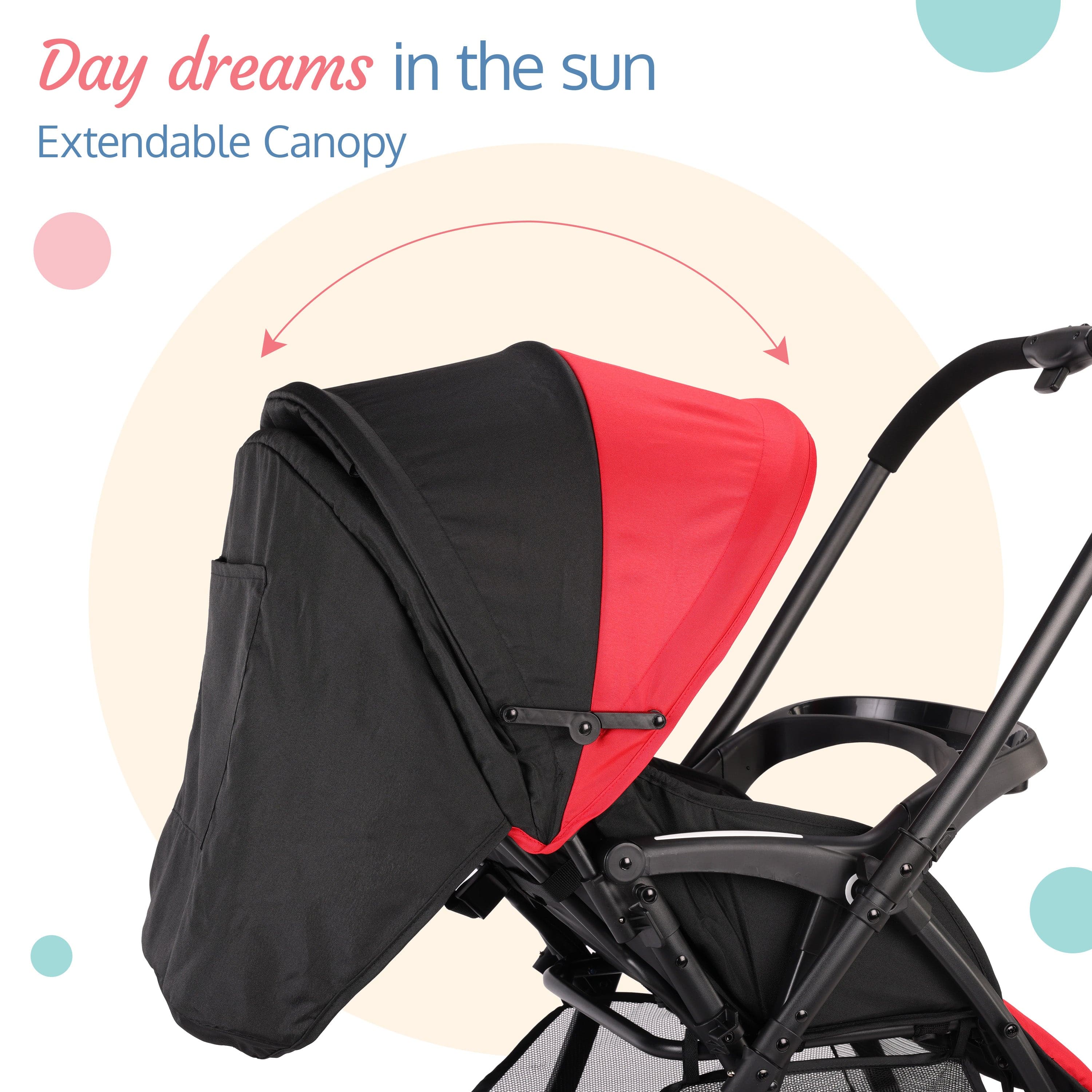 luvlap Golf Baby Stroller/Pram with 5 Point Safety Harness, 0-3 Years, Multi Level Recline & Adjustable footrest, Extendable Canopy, Red & Black