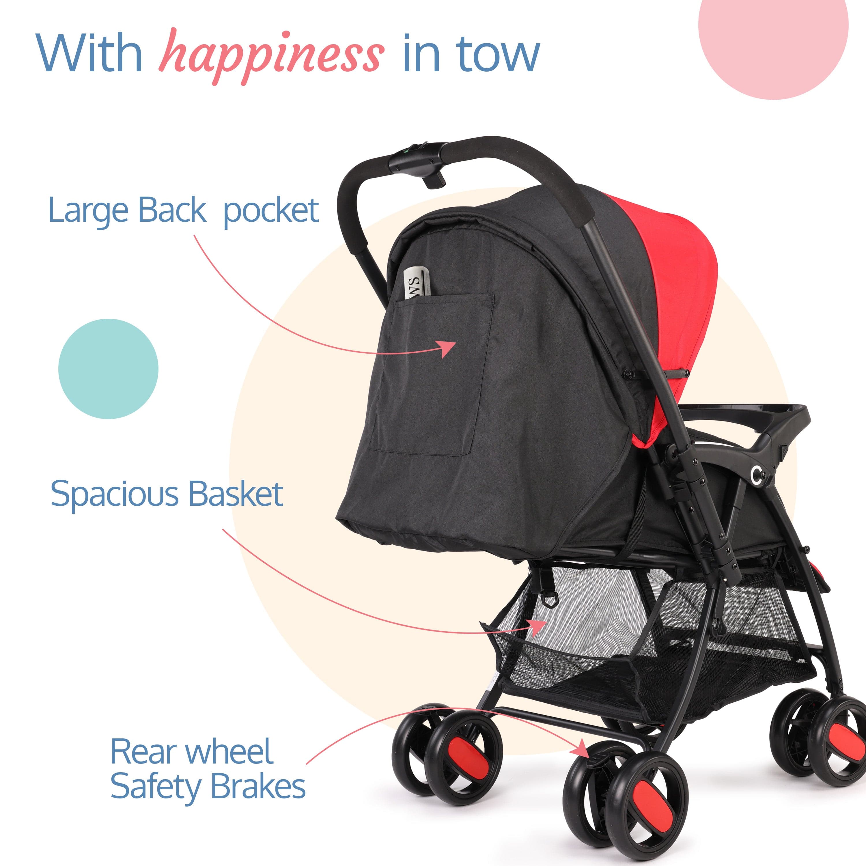 luvlap Golf Baby Stroller/Pram with 5 Point Safety Harness, 0-3 Years, Multi Level Recline & Adjustable footrest, Extendable Canopy, Red & Black