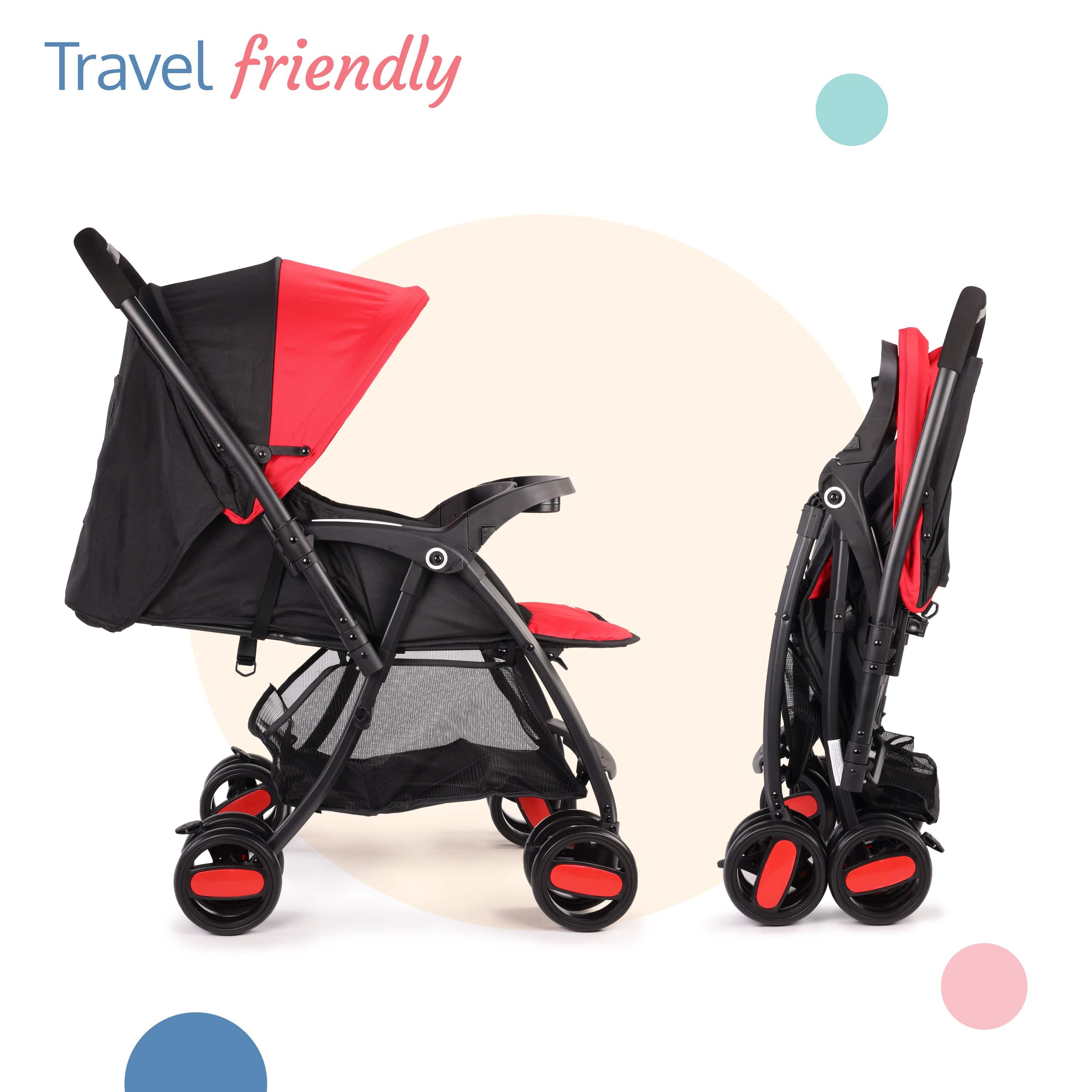 luvlap Golf Baby Stroller/Pram with 5 Point Safety Harness, 0-3 Years, Multi Level Recline & Adjustable footrest, Extendable Canopy, Red & Black