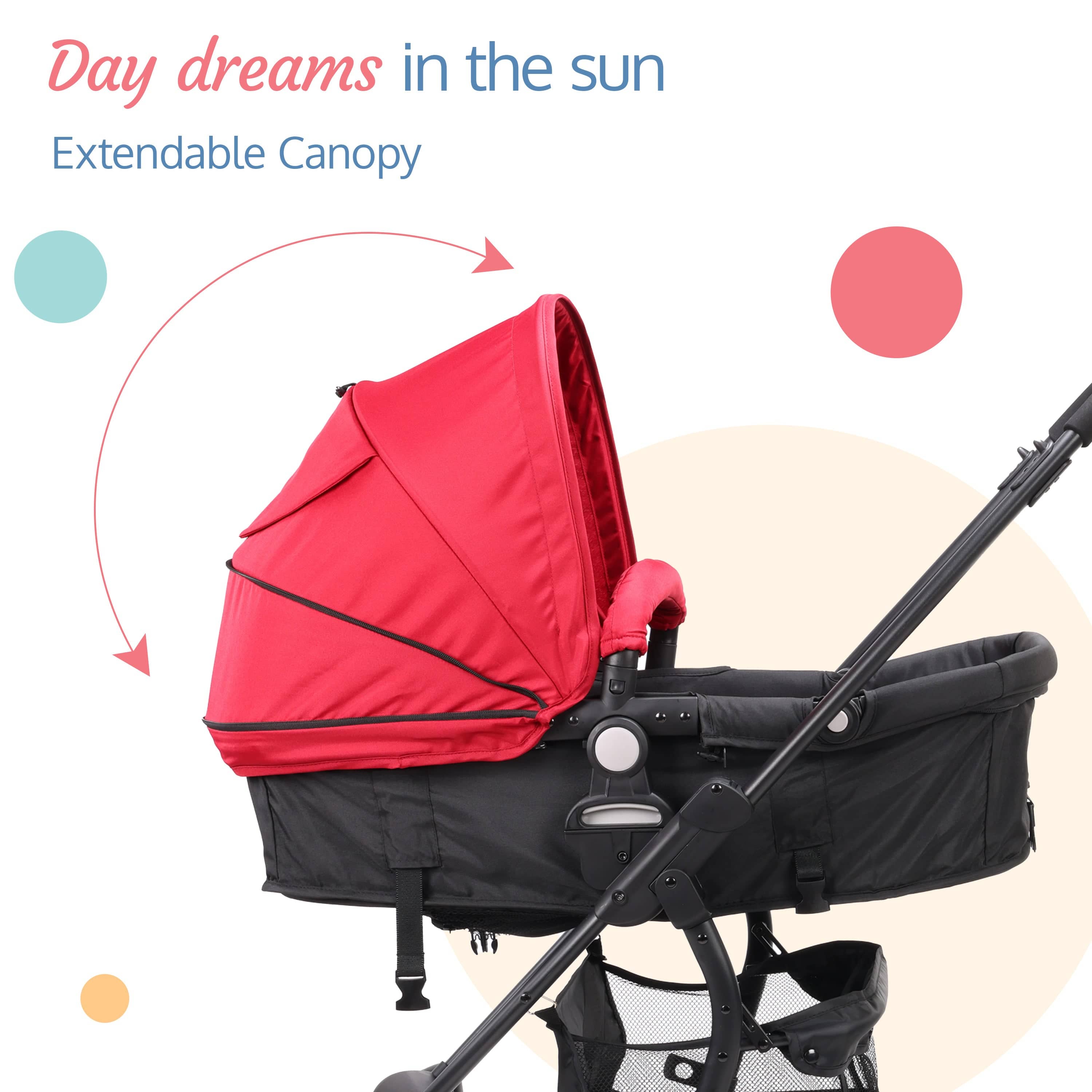 luvlap Regal Baby Stroller/Pram with 5 Point Safety Harness, Reversible Stroller, Looking Window, Multi Level Recline & Adjustable footrest, Extendable Canopy, Purple