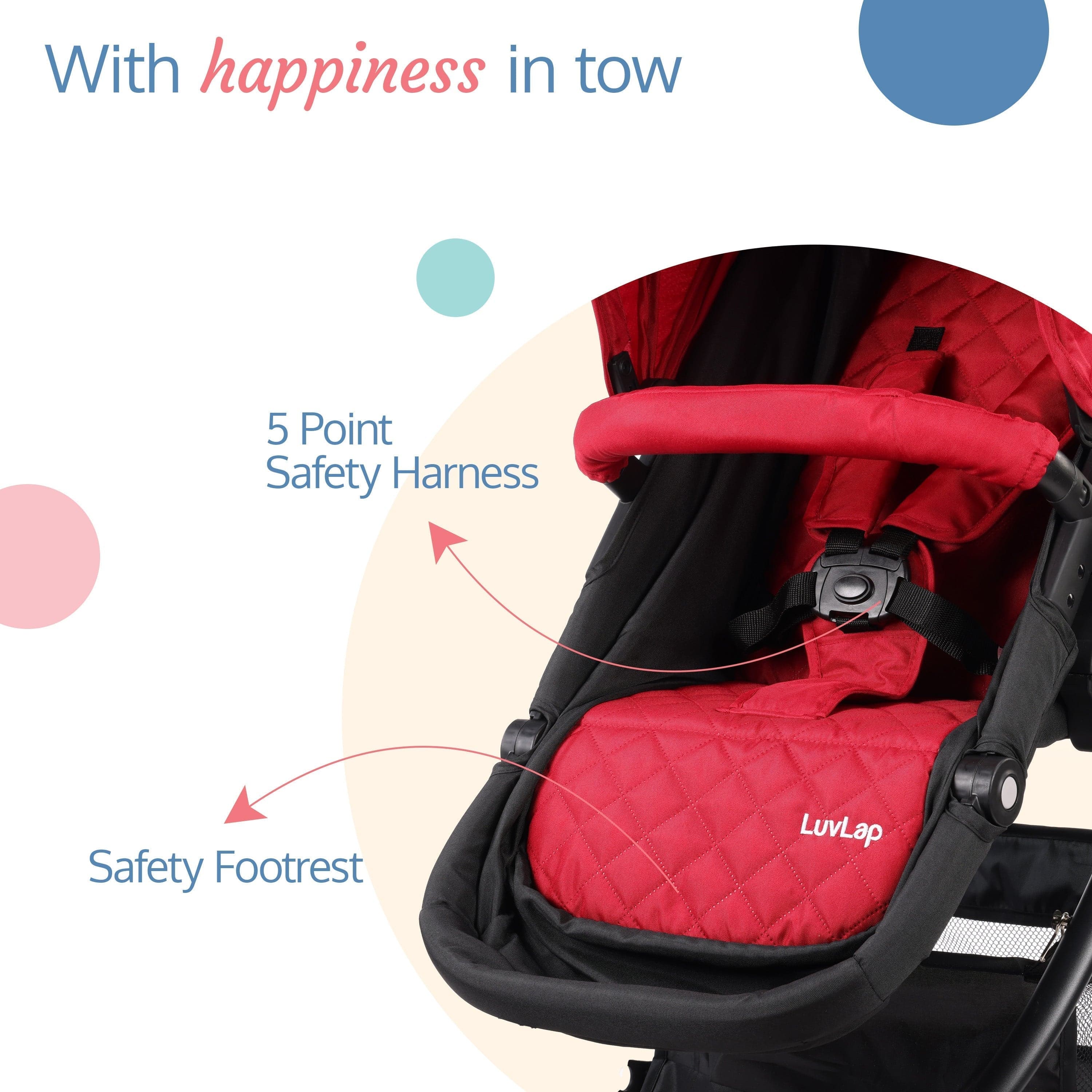 luvlap Regal Baby Stroller/Pram with 5 Point Safety Harness, Reversible Stroller, Looking Window, Multi Level Recline & Adjustable footrest, Extendable Canopy, Purple