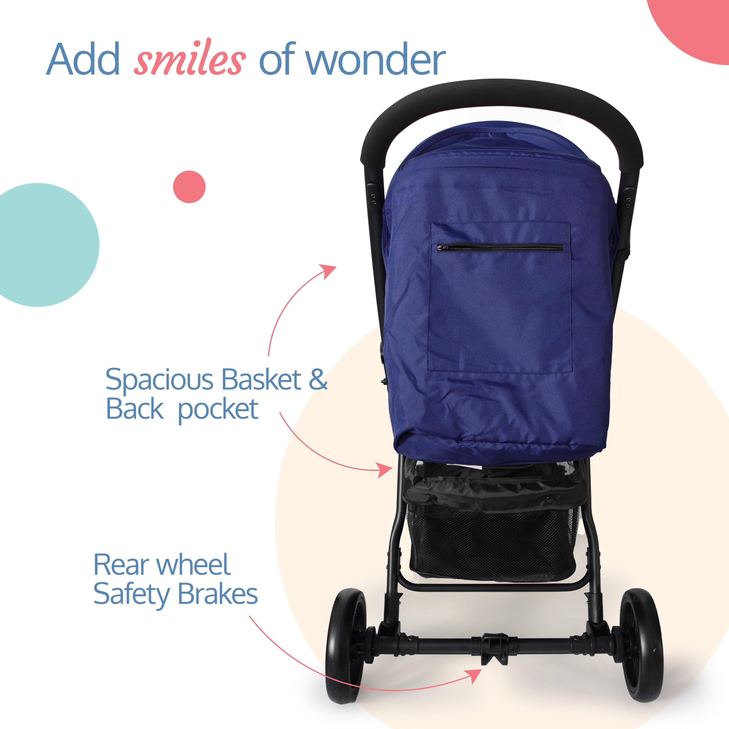 luvlap Primo Baby Stroller/Pram with 5 Point Safety Harness, EN1888-2 Certified, Looking Window, Multi Level Recline & Adjustable footrest, Extendable Canopy, Blue