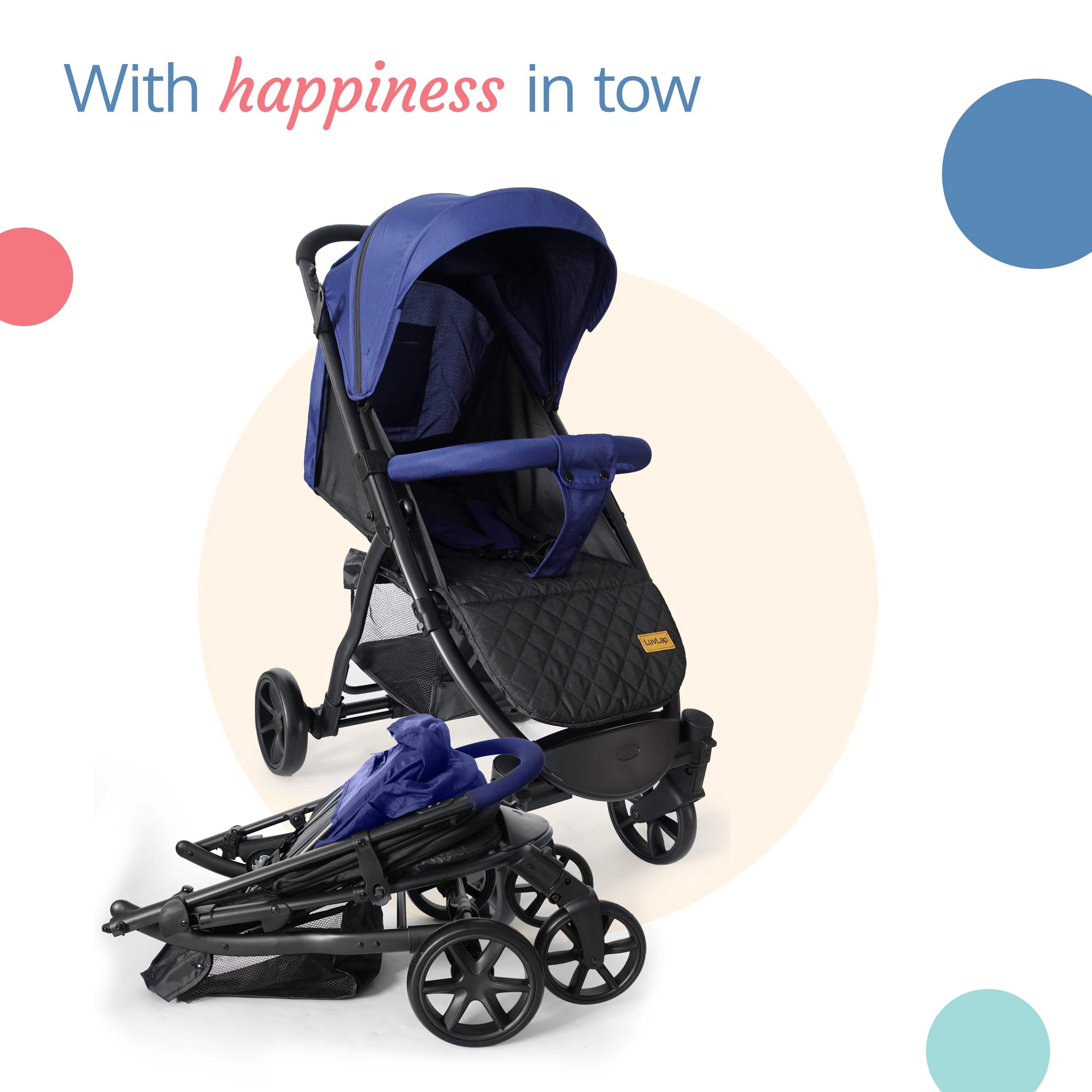luvlap Primo Baby Stroller/Pram with 5 Point Safety Harness, EN1888-2 Certified, Looking Window, Multi Level Recline & Adjustable footrest, Extendable Canopy, Blue