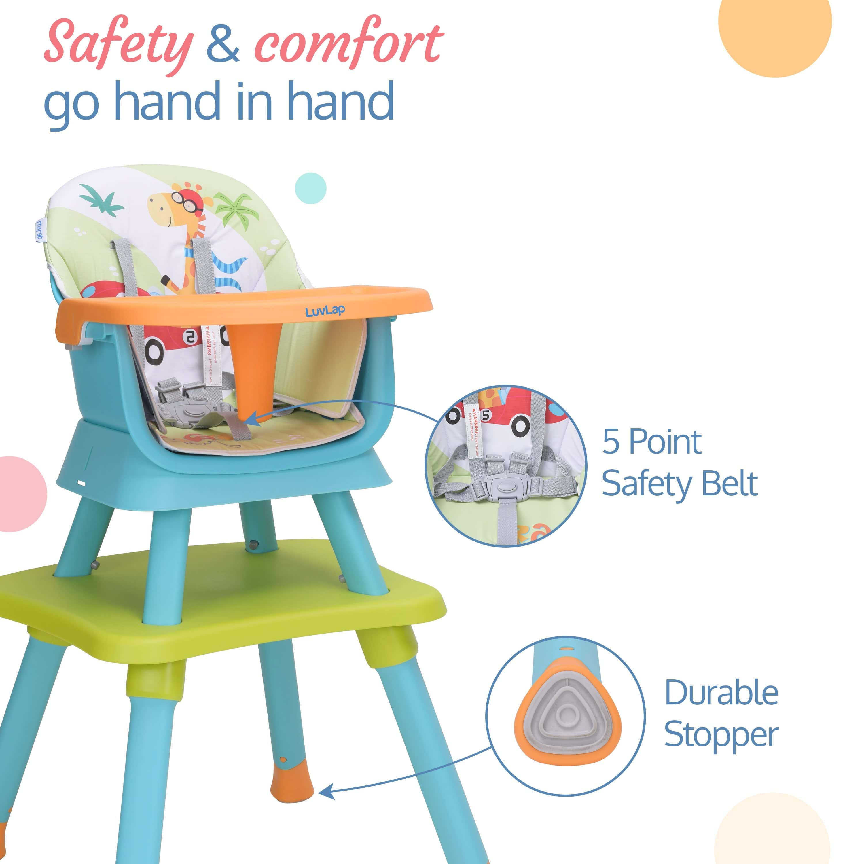 luvlap Multifunction 6 in 1 High Chair used as Baby High, Booster, Small Dining Chair,  (Green & Blue)