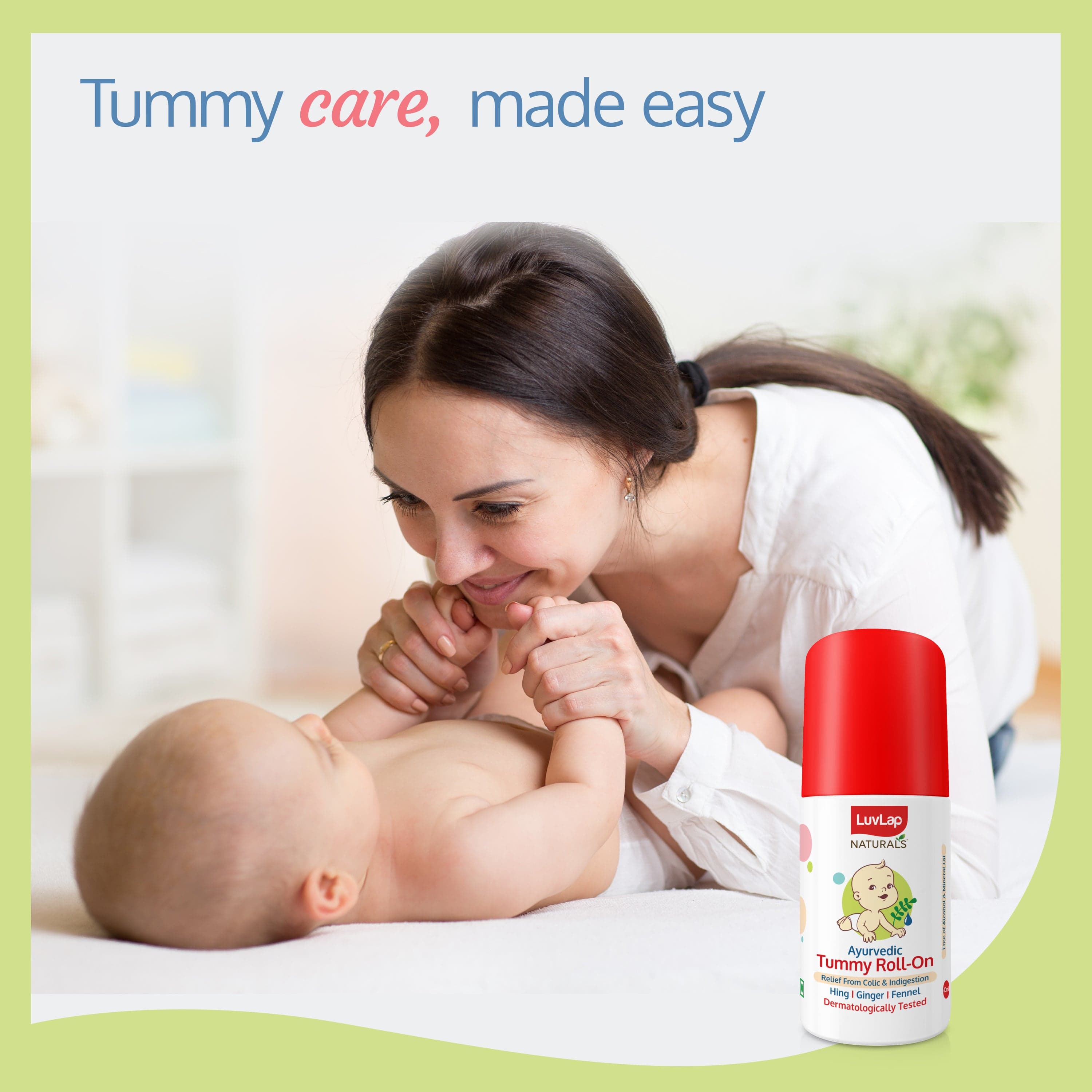 LuvLap Naturals Baby Tummy Roll On Oil for Colic & Gas Relief, Relieves Constipation & Indigestion with Hing, Ginger & Fennel (Saunf), Alcohol free, Dermatologically tested Ayurvedic medicine, 40ml