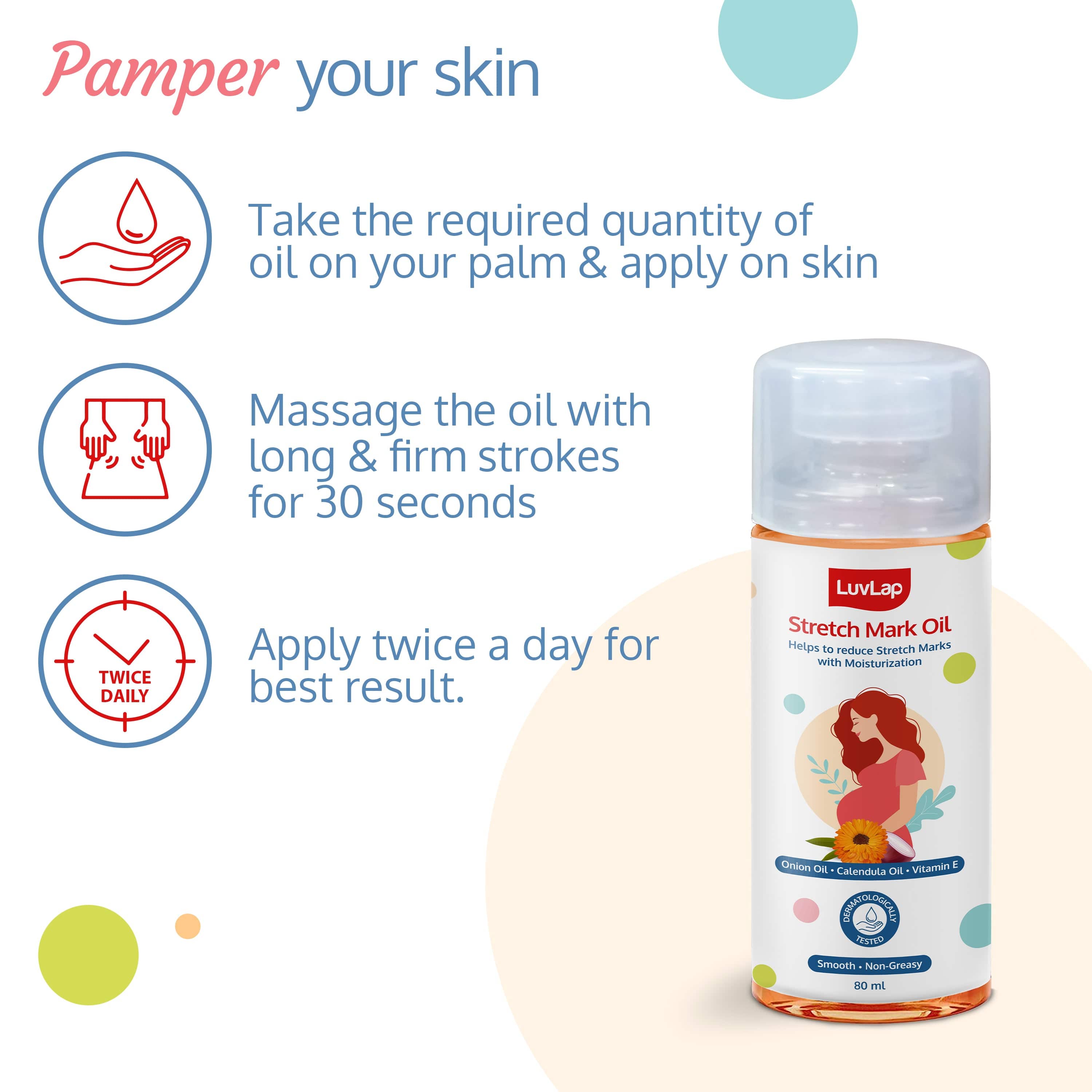 LuvLap Stretch Mark Oil for pregnant ladies, 80ml