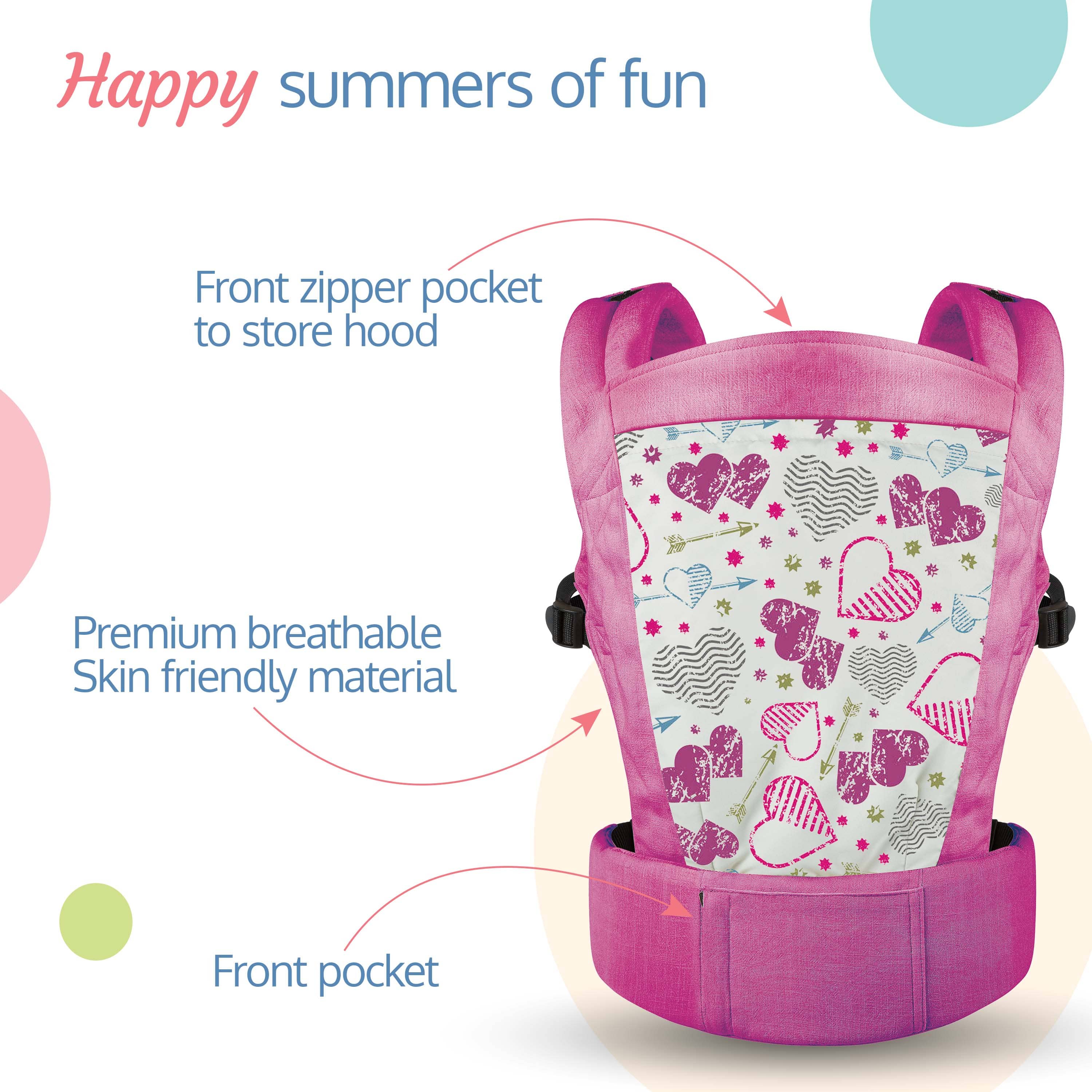 LuvLap Adore Baby Carrier with 2 Carry Positions, Carrier for 4 to 24 Months Baby, Breathable Skin Friendly Premium Fabric, Adjustable Newborn to Toddler Carrier, Max Weight Upto 18 Kgs (Pink)