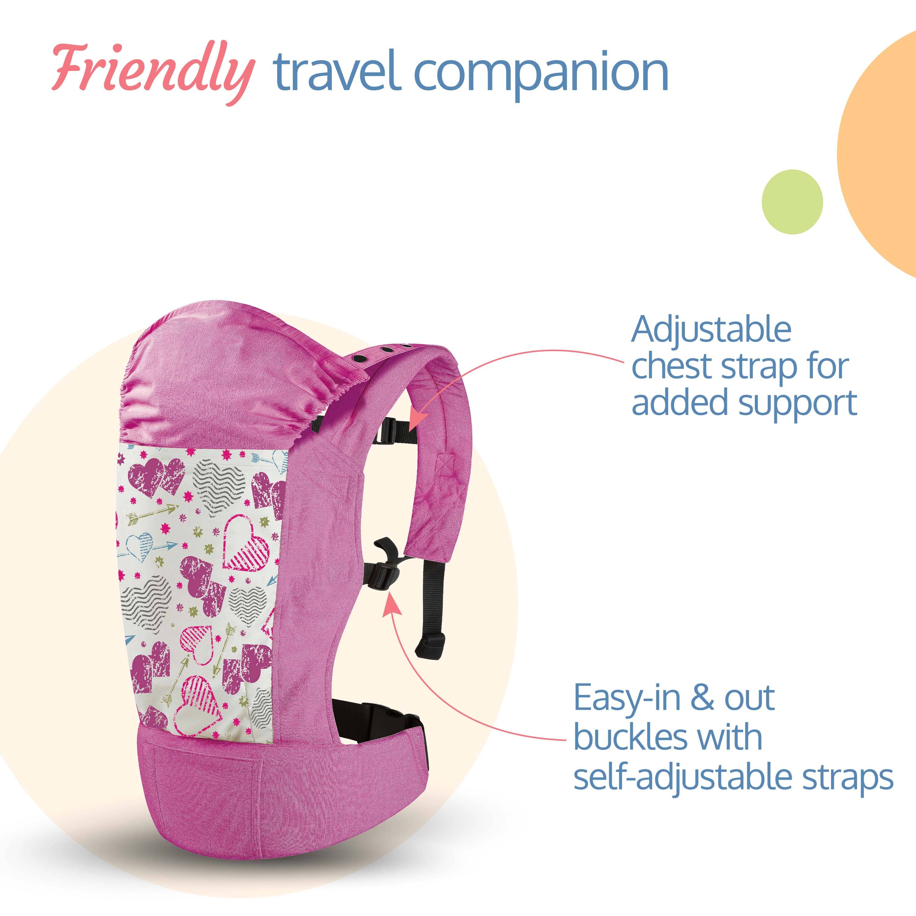 LuvLap Adore Baby Carrier with 2 Carry Positions, Carrier for 4 to 24 Months Baby, Breathable Skin Friendly Premium Fabric, Adjustable Newborn to Toddler Carrier, Max Weight Upto 18 Kgs (Pink)