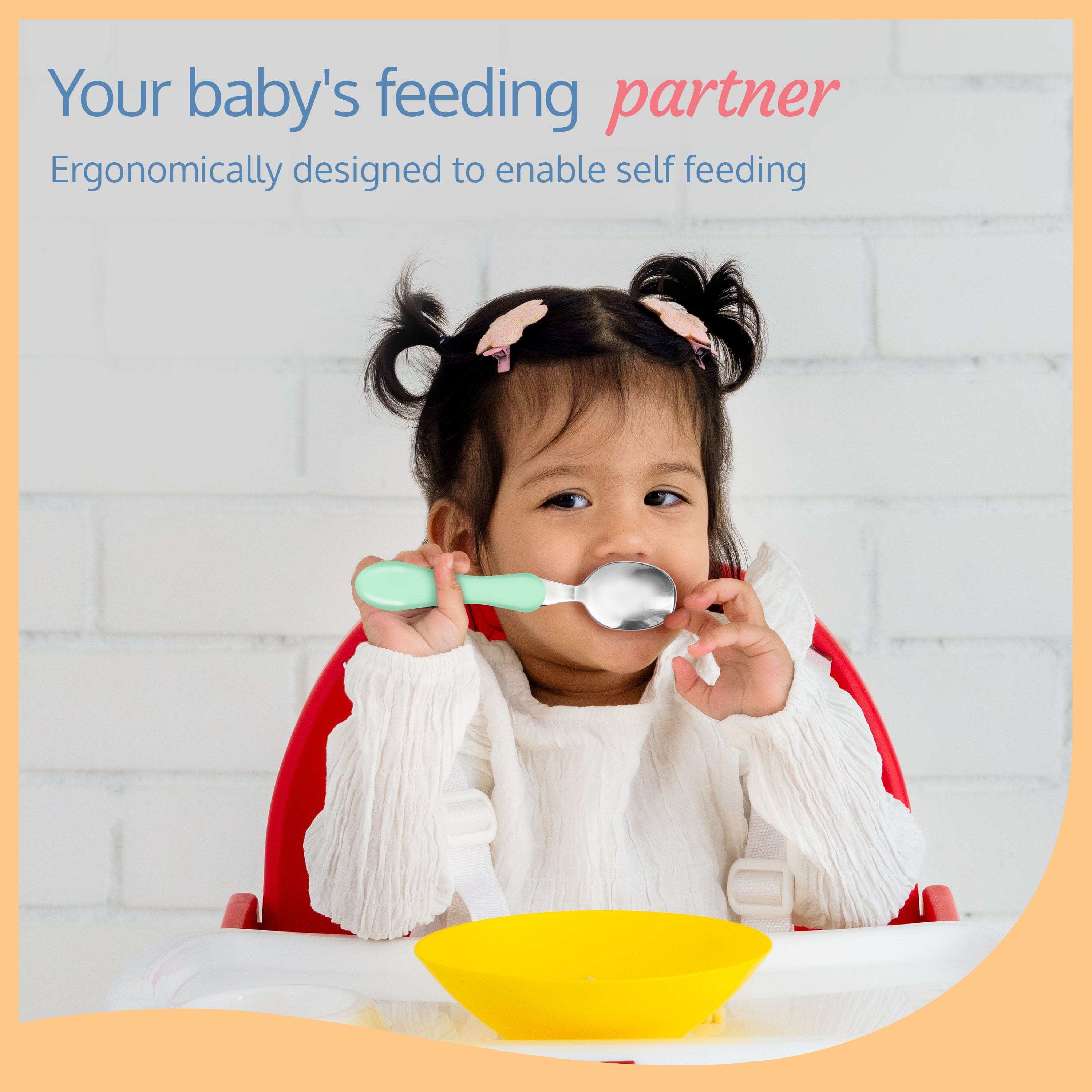 LuvLap Premium Stainless Steel Baby Spoon & Fork Set for Baby Feeding, Stainless Steel Spoon and Fork Set, Food Grade PP Spoon, BPA Free Feeding Spoon for Kids of 12+ Months (Light Green)