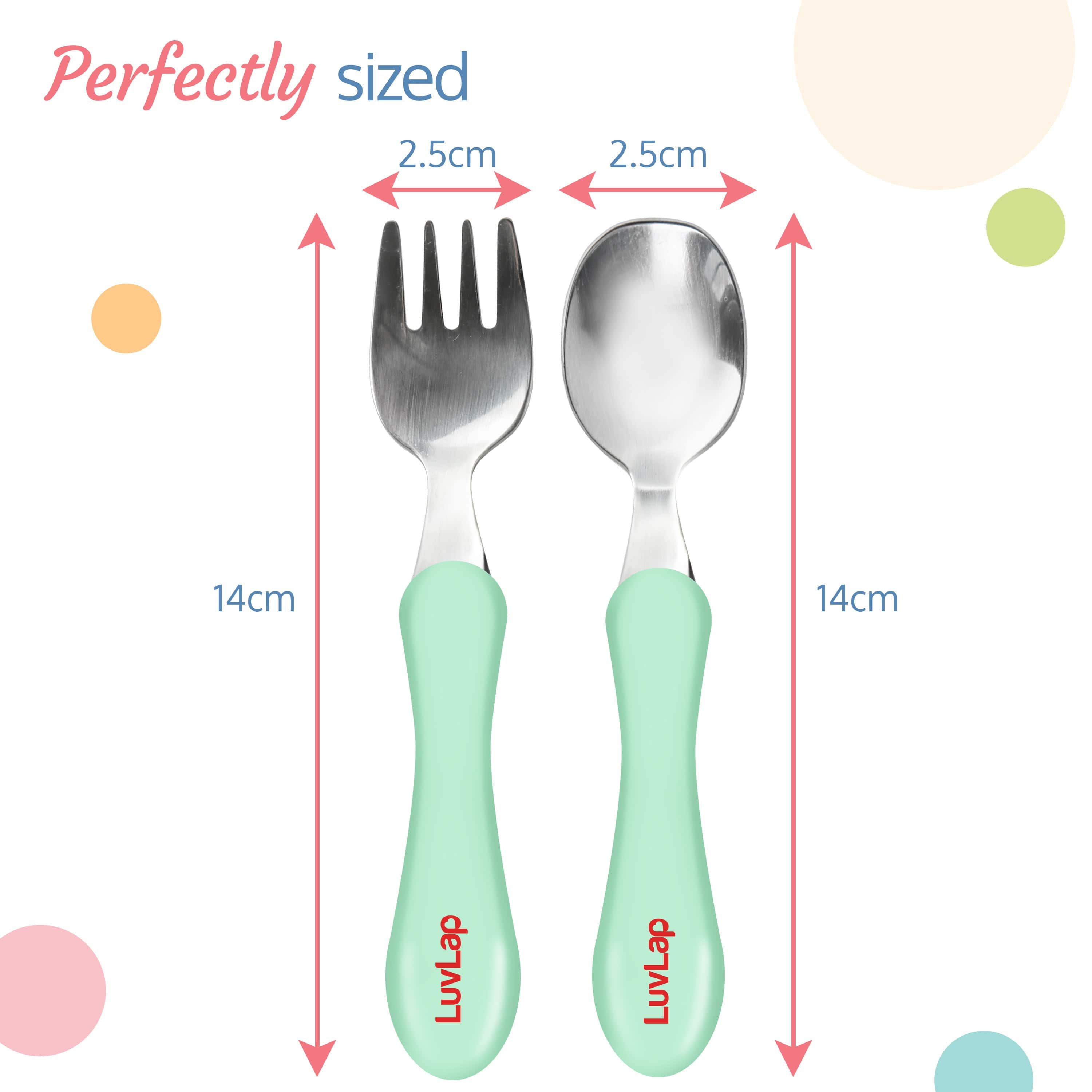 LuvLap Premium Stainless Steel Baby Spoon & Fork Set for Baby Feeding, Stainless Steel Spoon and Fork Set, Food Grade PP Spoon, BPA Free Feeding Spoon for Kids of 12+ Months (Light Green)