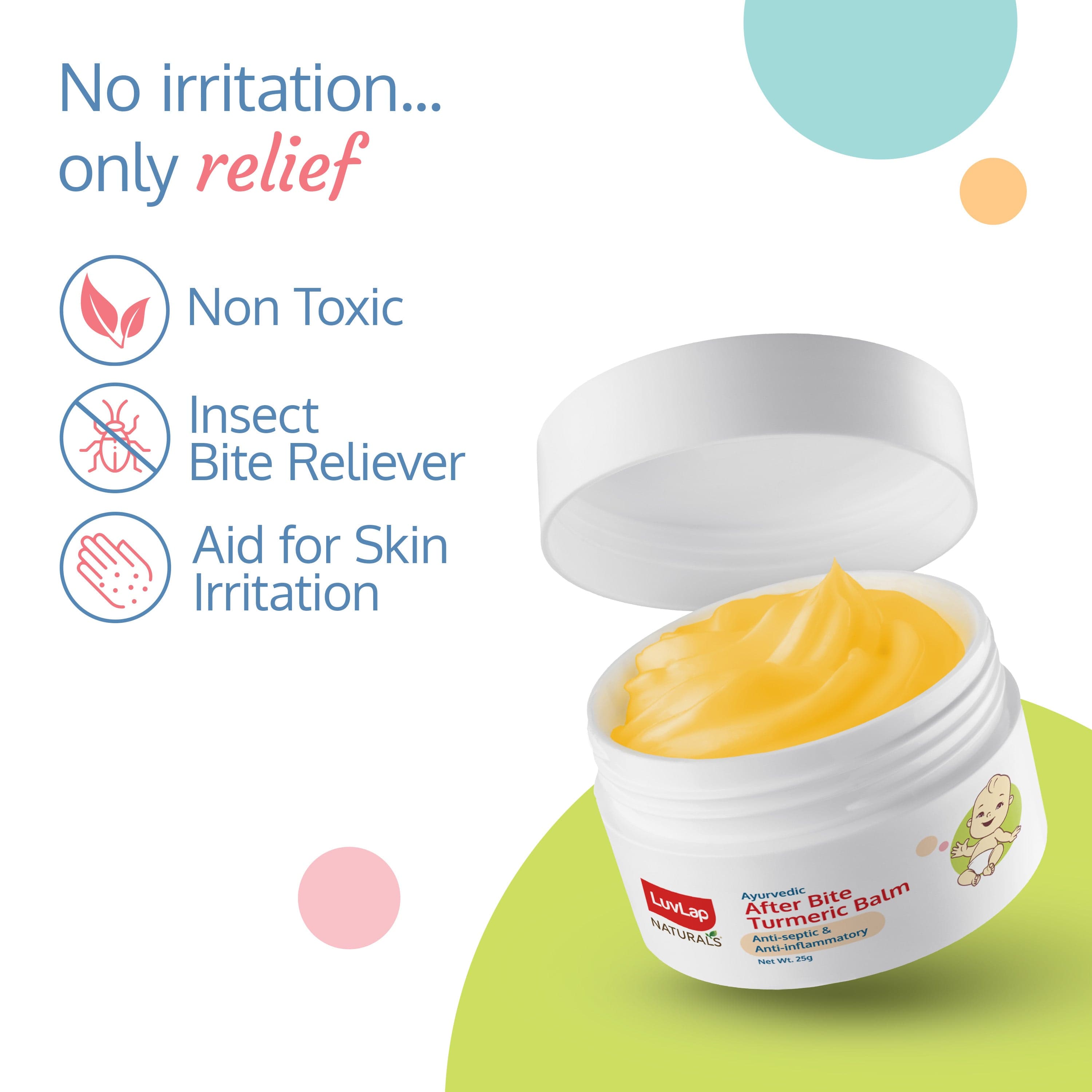 LuvLap Naturals After Bite Turmeric Balm with Pudina, Gives relief from Rashes, Mosquito & insect Bites, 100% Ayurvedic, Anti septic & Anti-inflammatory, 25g