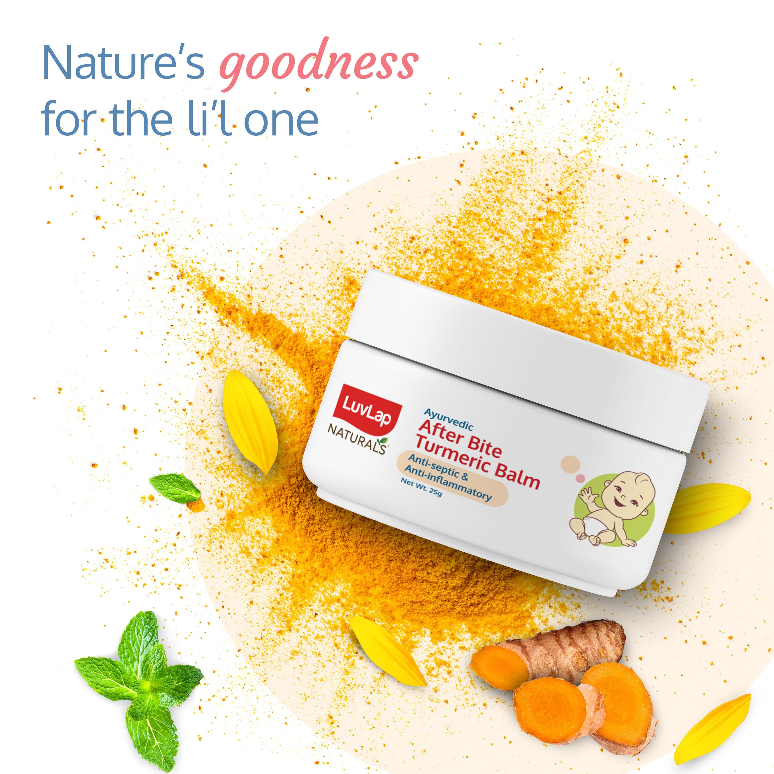 LuvLap Naturals After Bite Turmeric Balm with Pudina, Gives relief from Rashes, Mosquito & insect Bites, 100% Ayurvedic, Anti septic & Anti-inflammatory, 25g