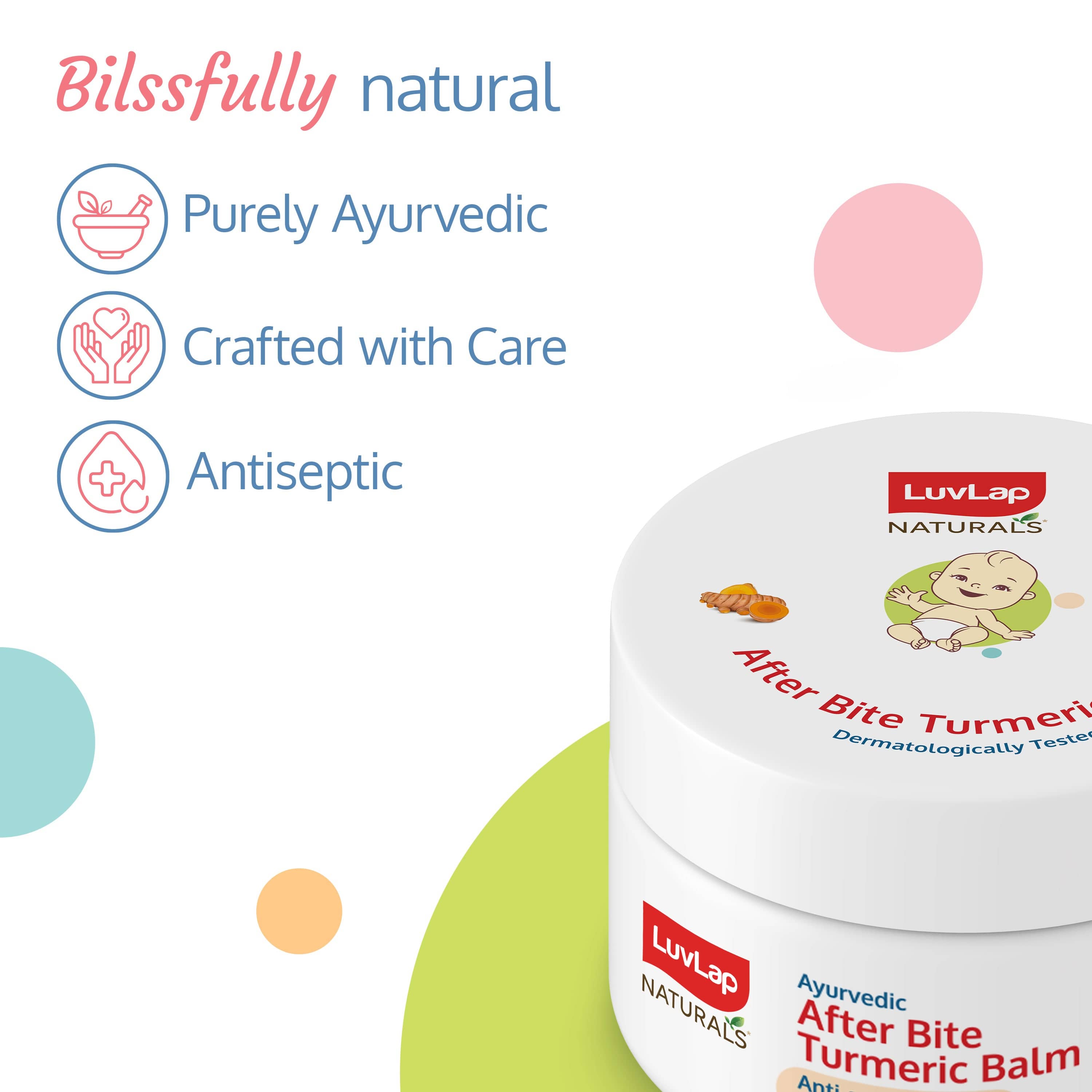 LuvLap Naturals After Bite Turmeric Balm with Pudina, Gives relief from Rashes, Mosquito & insect Bites, 100% Ayurvedic, Anti septic & Anti-inflammatory, 25g