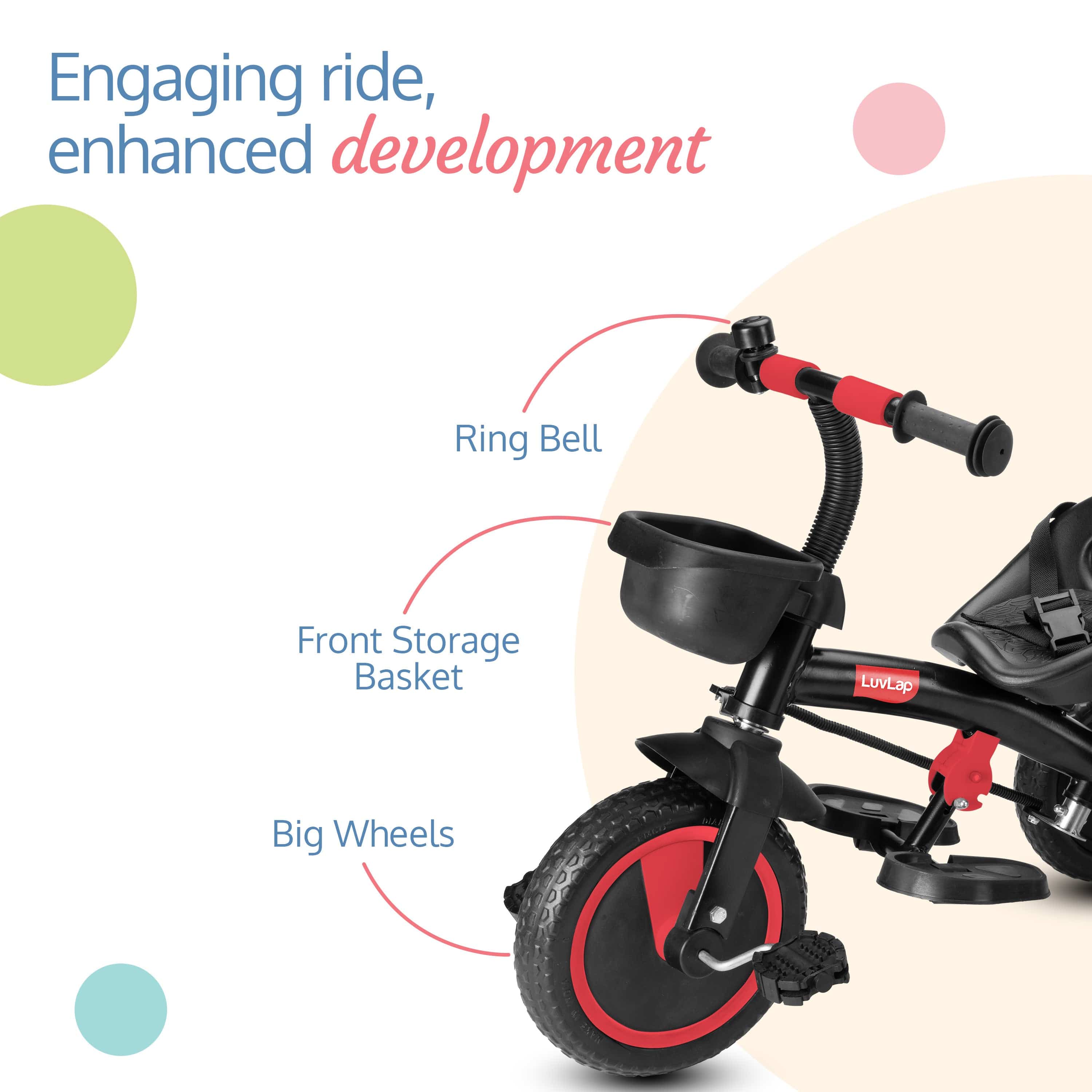 LuvLap Elegant Lite Kids' Tricycle with Push Bar - Red