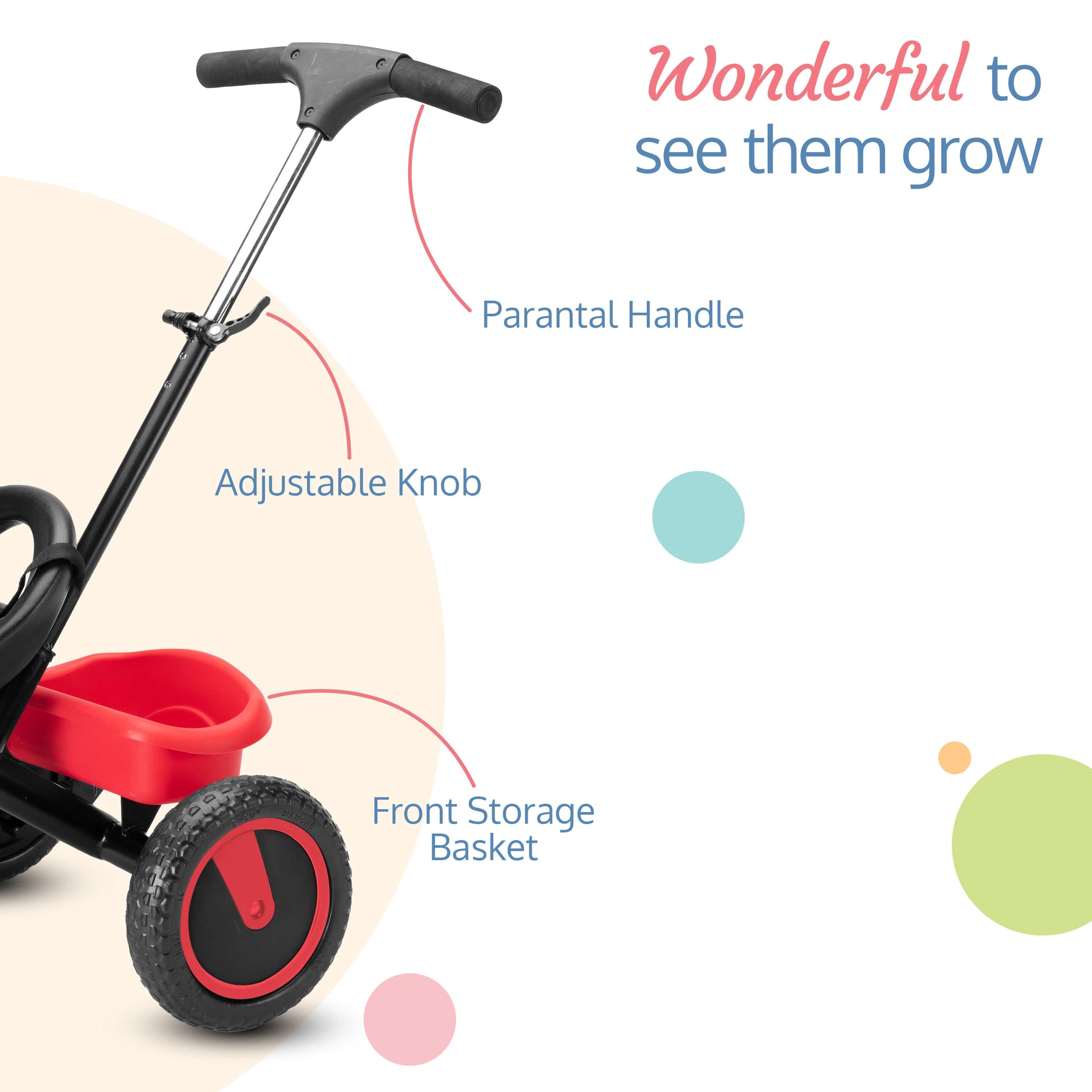 LuvLap Elegant Lite Kids' Tricycle with Push Bar - Red