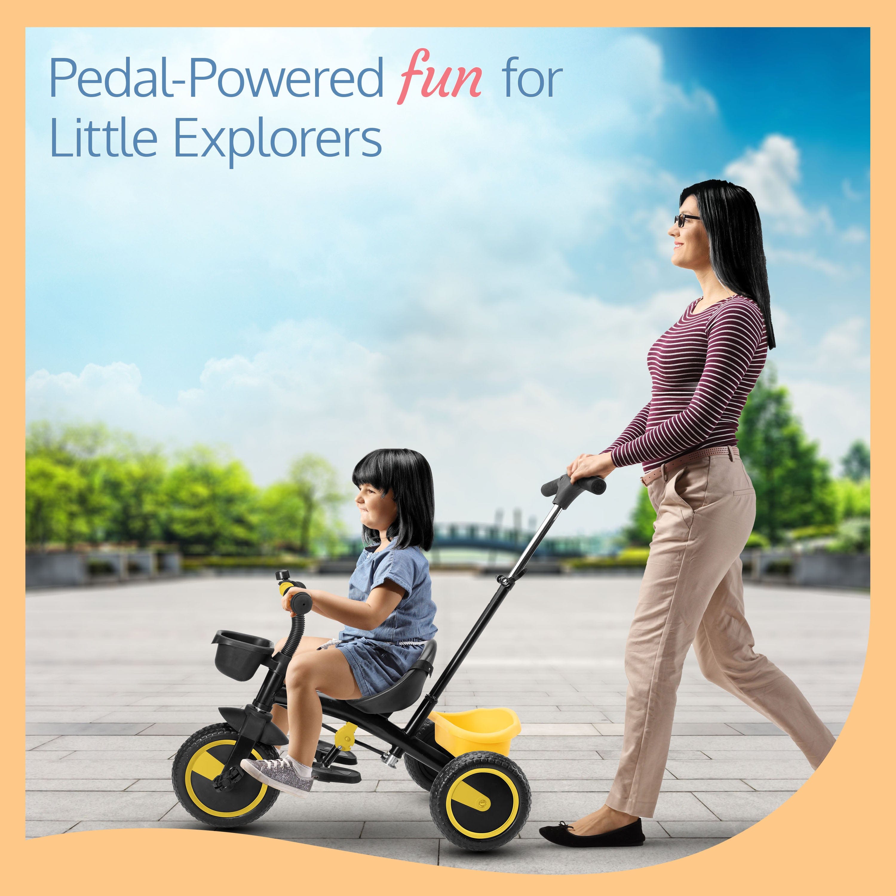 LuvLap Elegant Lite Kids' Tricycle with Push Bar - Yellow