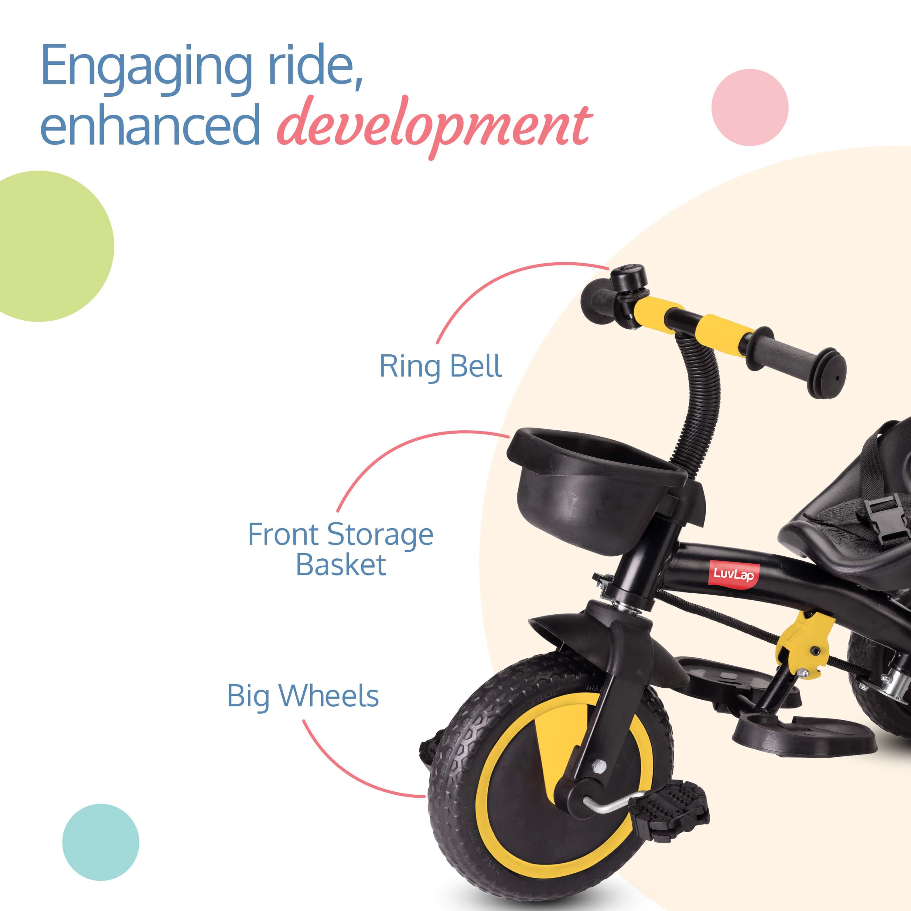 LuvLap Elegant Lite Kids' Tricycle with Push Bar - Yellow