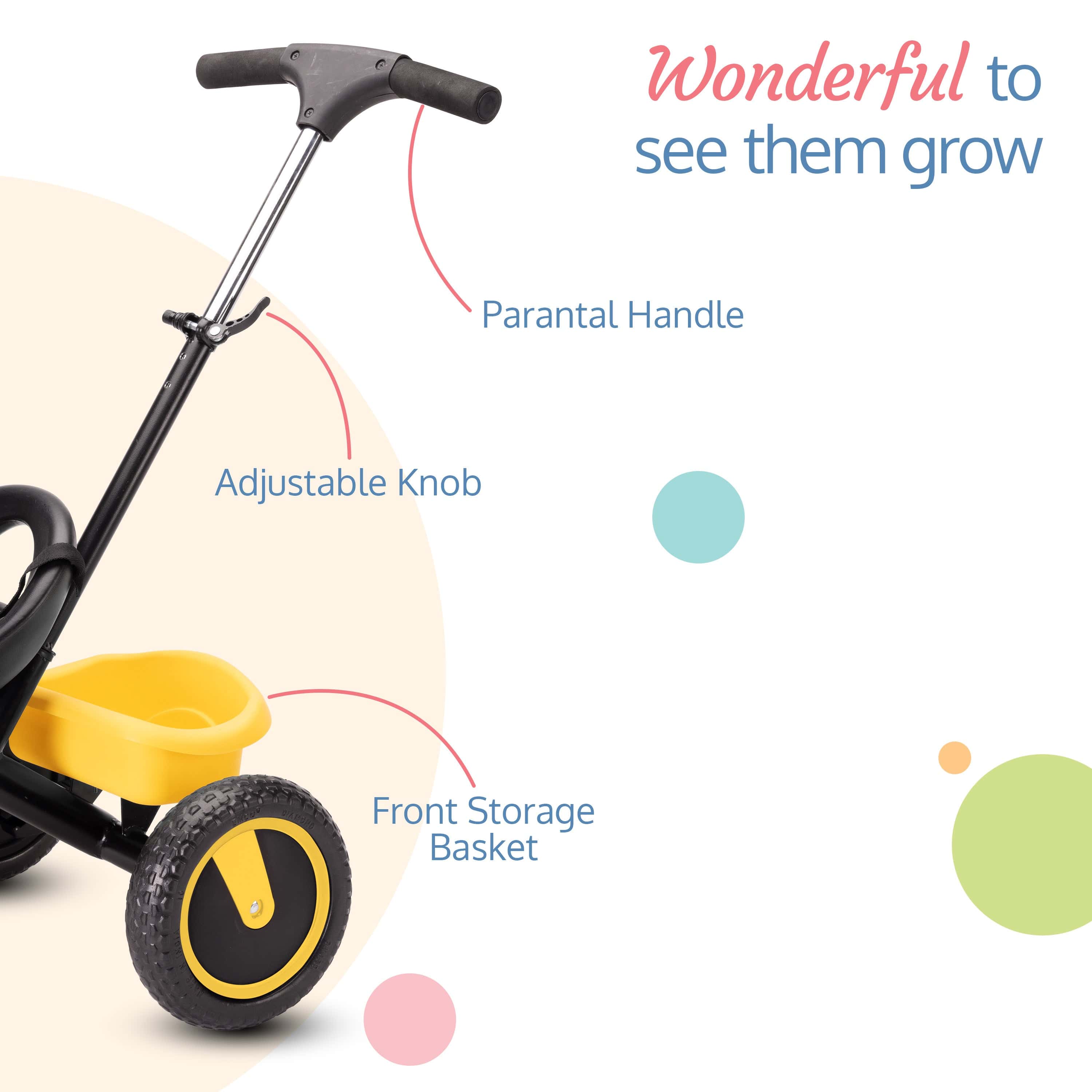 LuvLap Elegant Lite Kids' Tricycle with Push Bar - Yellow