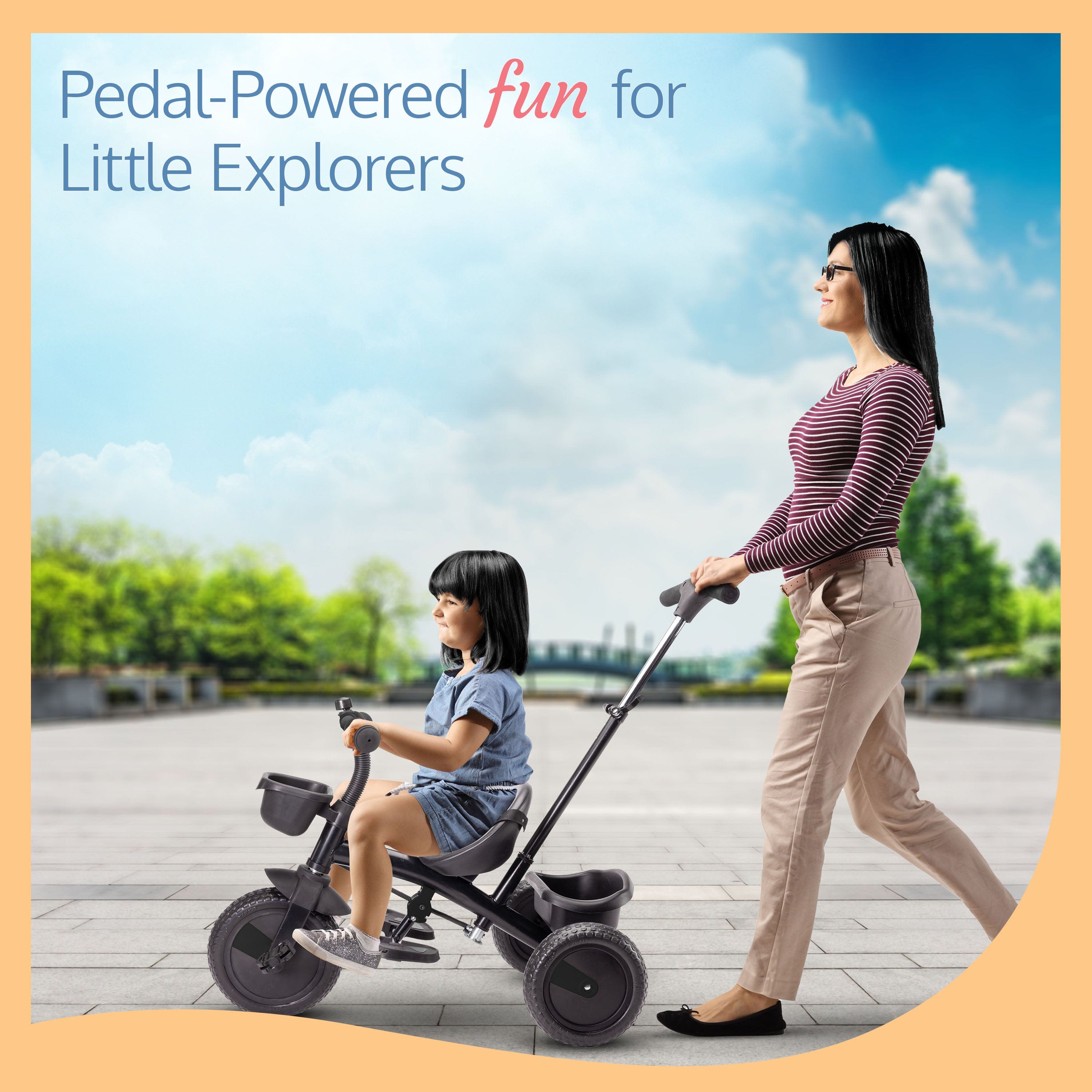 LuvLap Elegant Lite Kids' Tricycle with Push Bar - Black