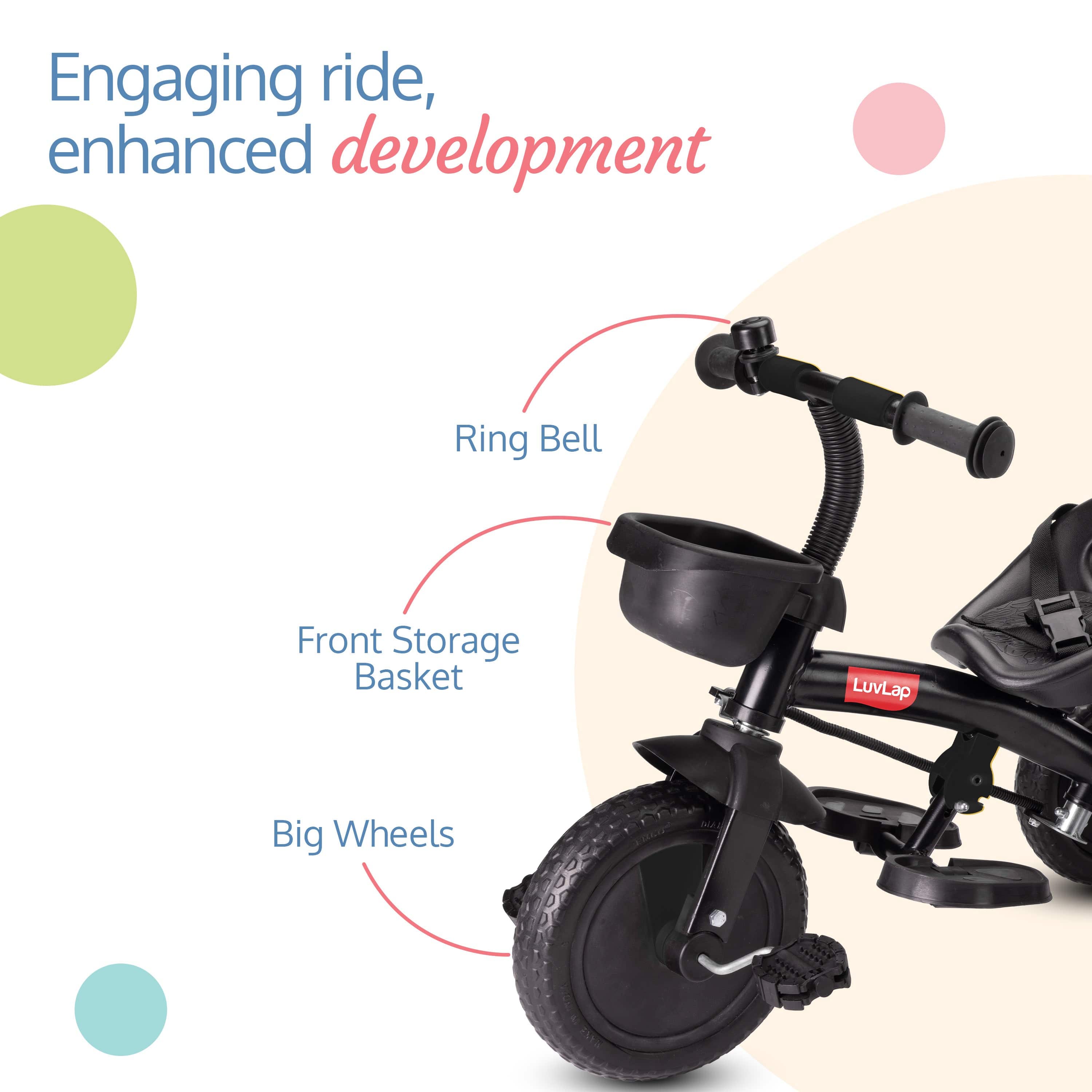 LuvLap Elegant Lite Kids' Tricycle with Push Bar - Black
