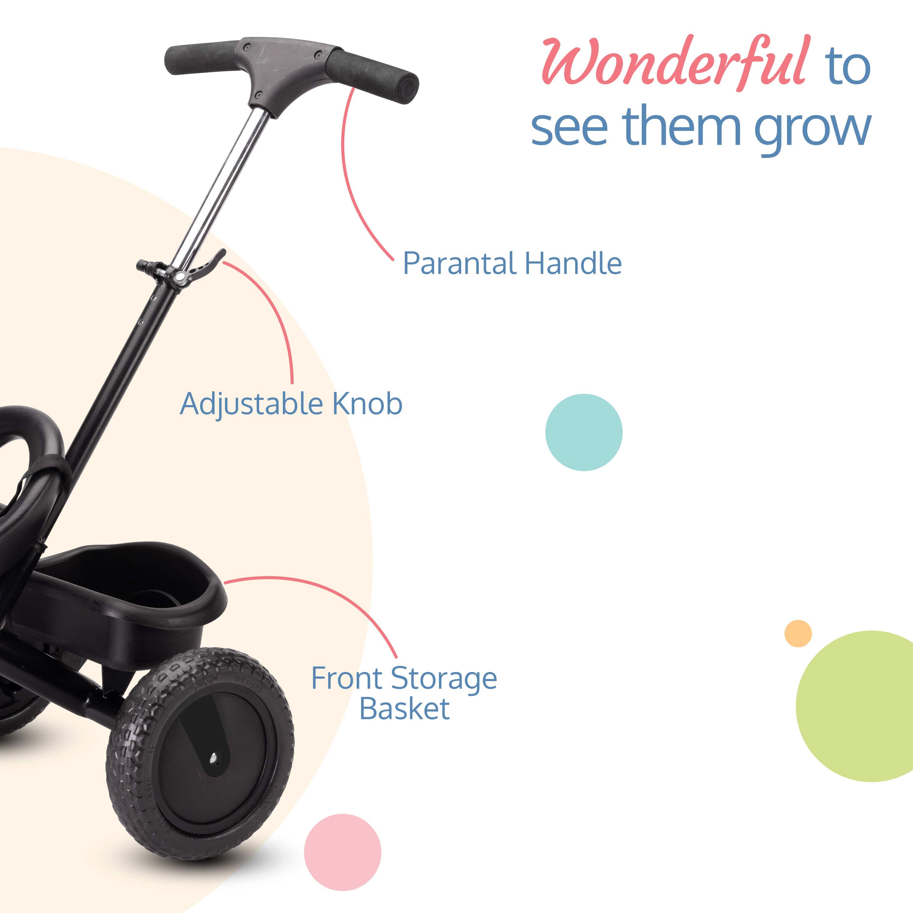 LuvLap Elegant Lite Kids' Tricycle with Push Bar - Black
