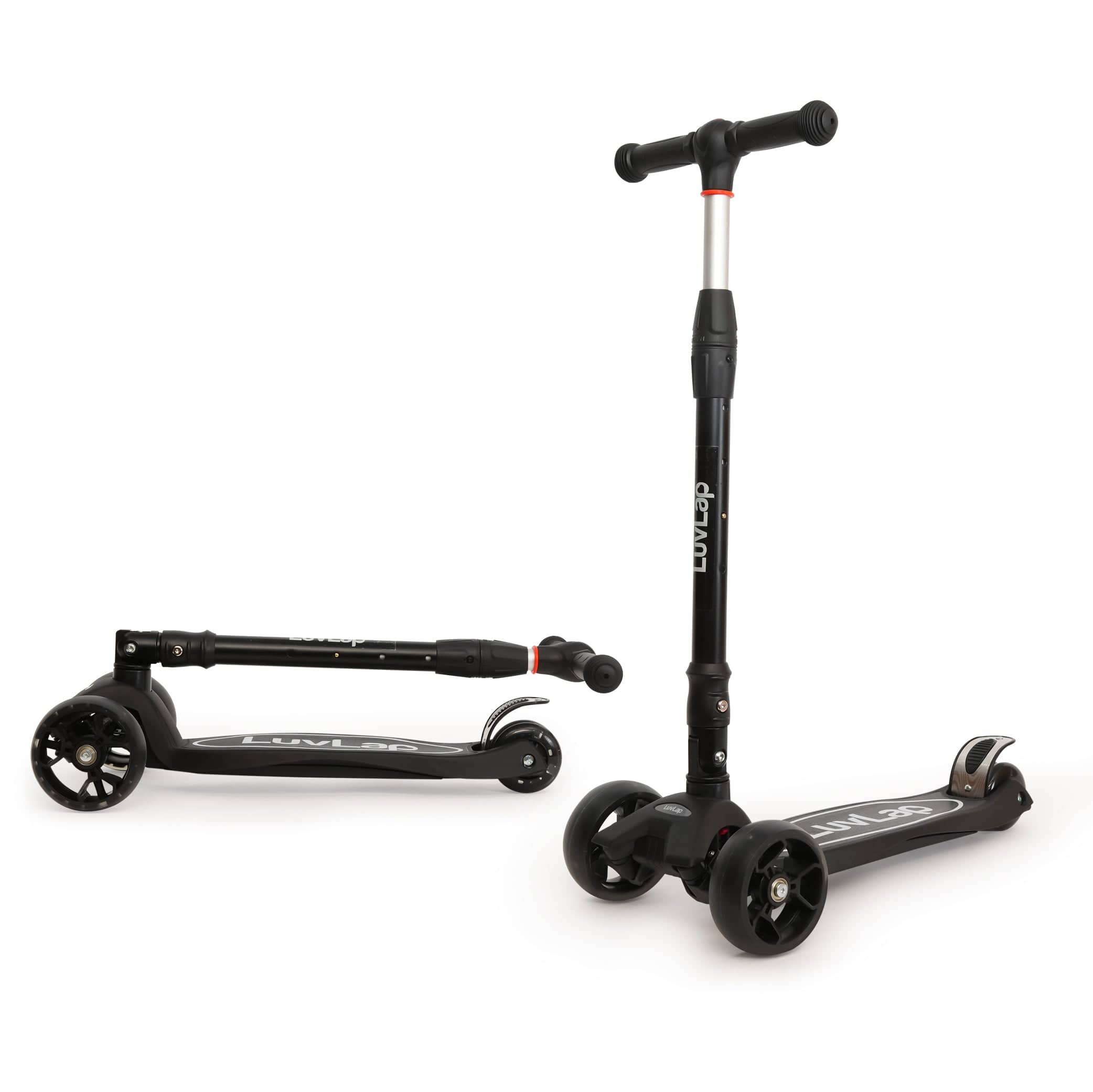 LuvLap Joy Scooter for Kids- Toddler 3-Wheel Kick Scooter with LED Lights | Stable First Ride for 3-10 Year | Adjustable Height & Easy-Grip Handlebars | Fun Outdoor Gear for Kids, Black