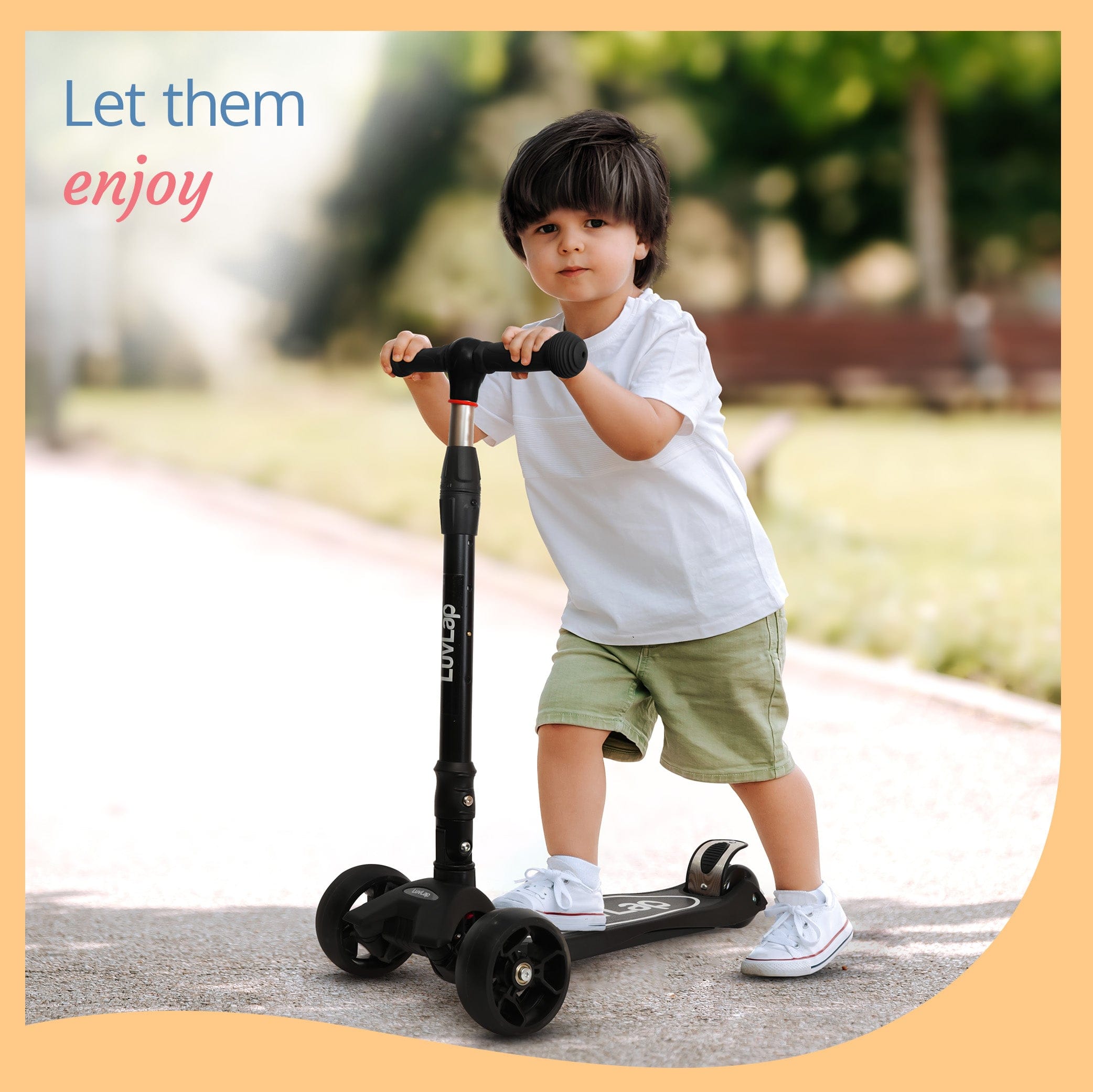 LuvLap Joy Scooter for Kids- Toddler 3-Wheel Kick Scooter with LED Lights | Stable First Ride for 3-10 Year | Adjustable Height & Easy-Grip Handlebars | Fun Outdoor Gear for Kids, Black