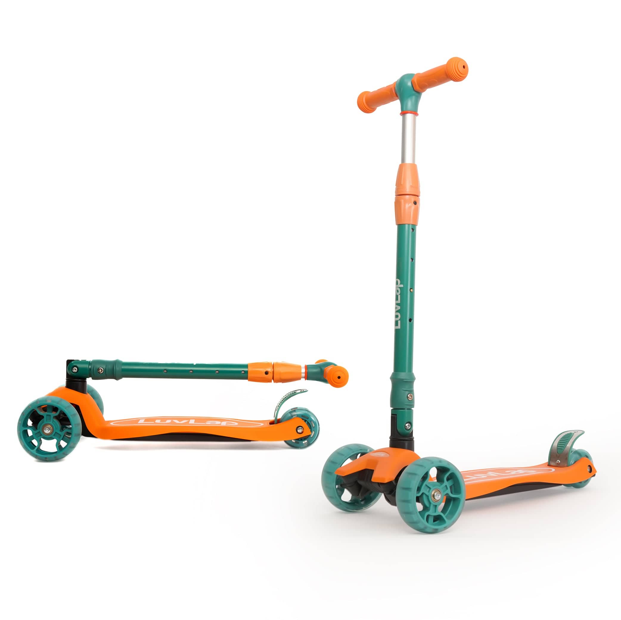 LuvLap Joy Scooter for Kids- Toddler 3-Wheel Kick Scooter with LED Lights | Stable First Ride for 3-10 Year | Adjustable Height & Easy-Grip Handlebars | Fun Outdoor Gear for Kids, Green & Orange
