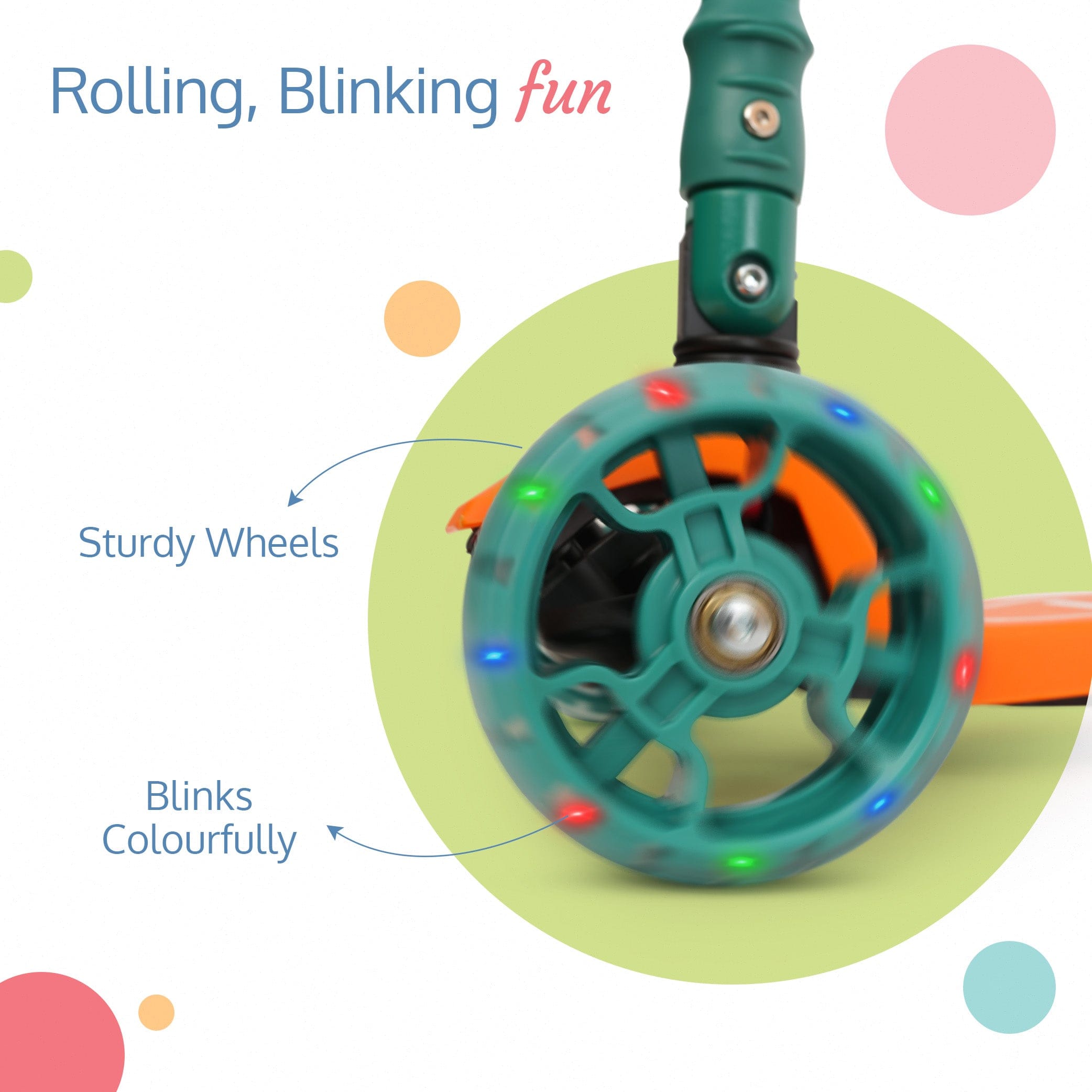 LuvLap Joy Scooter for Kids- Toddler 3-Wheel Kick Scooter with LED Lights | Stable First Ride for 3-10 Year | Adjustable Height & Easy-Grip Handlebars | Fun Outdoor Gear for Kids, Green & Orange