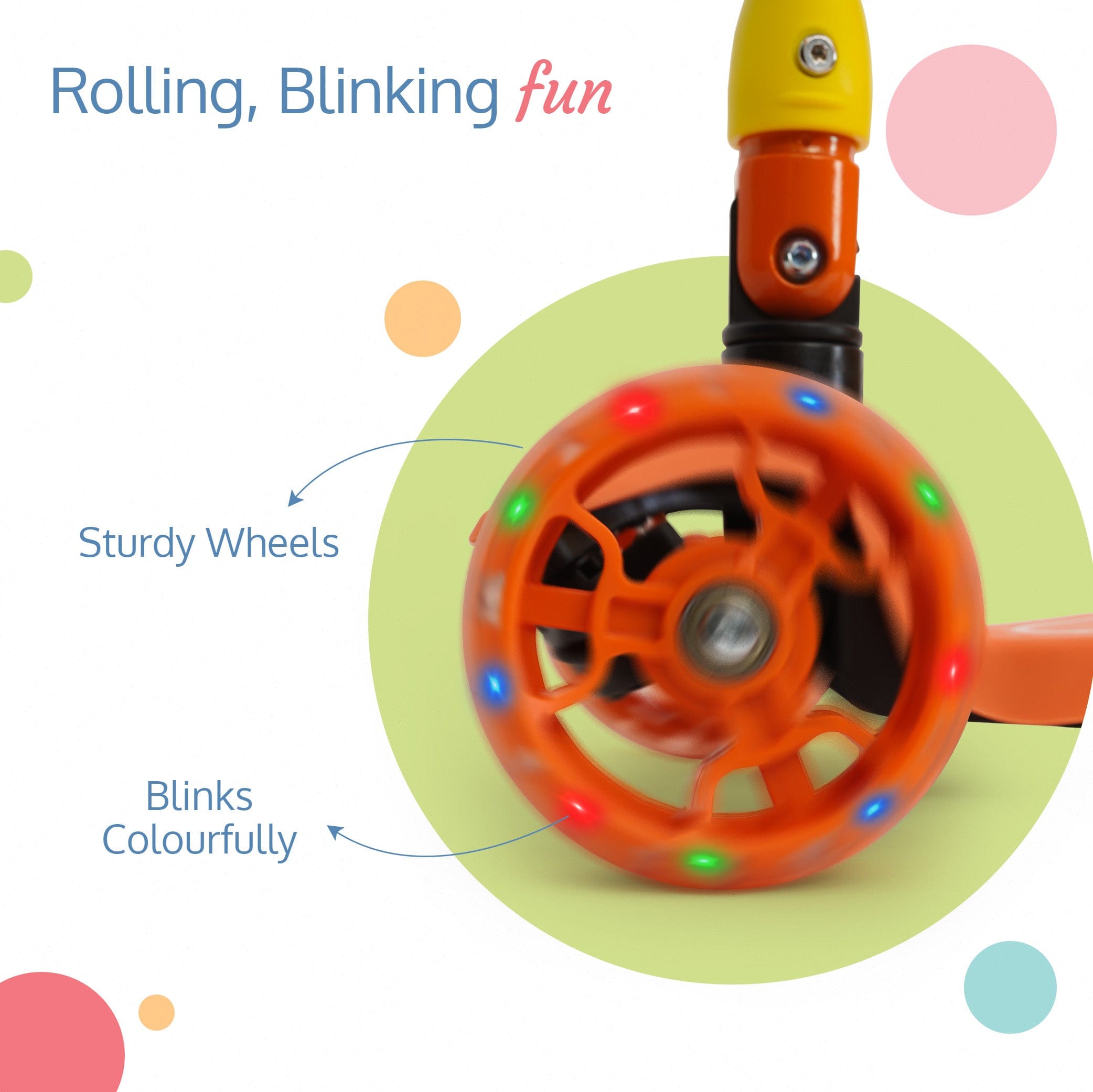 LuvLap Joy Scooter for Kids- Toddler 3-Wheel Kick Scooter with LED Lights | Stable First Ride for 3-10 Year | Adjustable Height & Easy-Grip Handlebars | Fun Outdoor Gear for Kids, Orange & Yellow