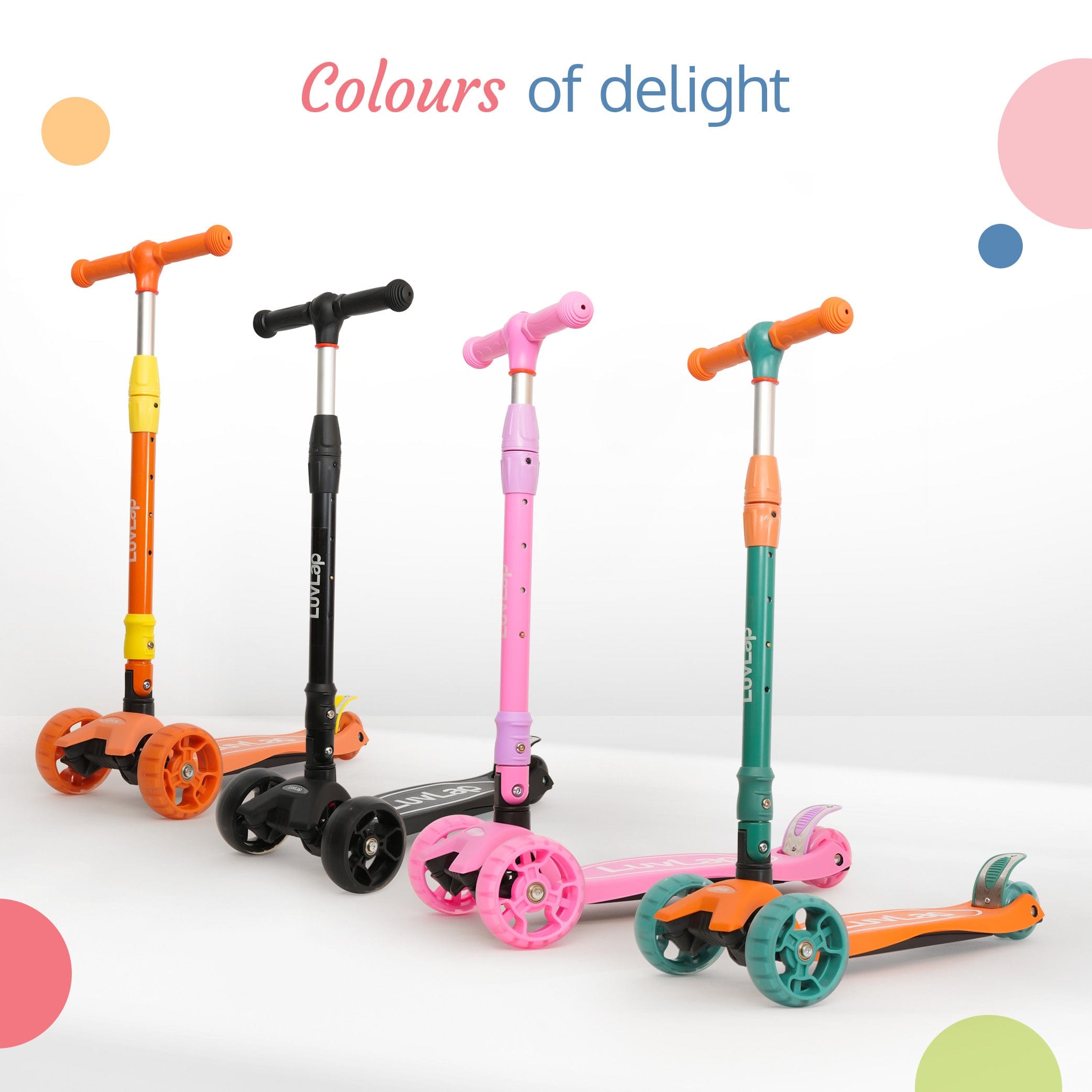 LuvLap Joy Scooter for Kids- Toddler 3-Wheel Kick Scooter with LED Lights | Stable First Ride for 3-10 Year | Adjustable Height & Easy-Grip Handlebars | Fun Outdoor Gear for Kids, Orange & Yellow