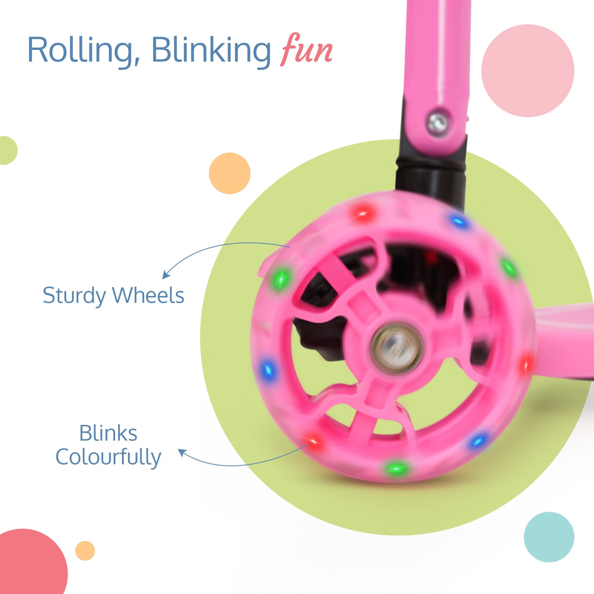 LuvLap Joy Scooter for Kids- Toddler 3-Wheel Kick Scooter with LED Lights | Safe & Stable First Ride for 3-10 Year Olds | Adjustable Height & Easy-Grip Handlebars | Fun Outdoor Gear for Kids, Pink