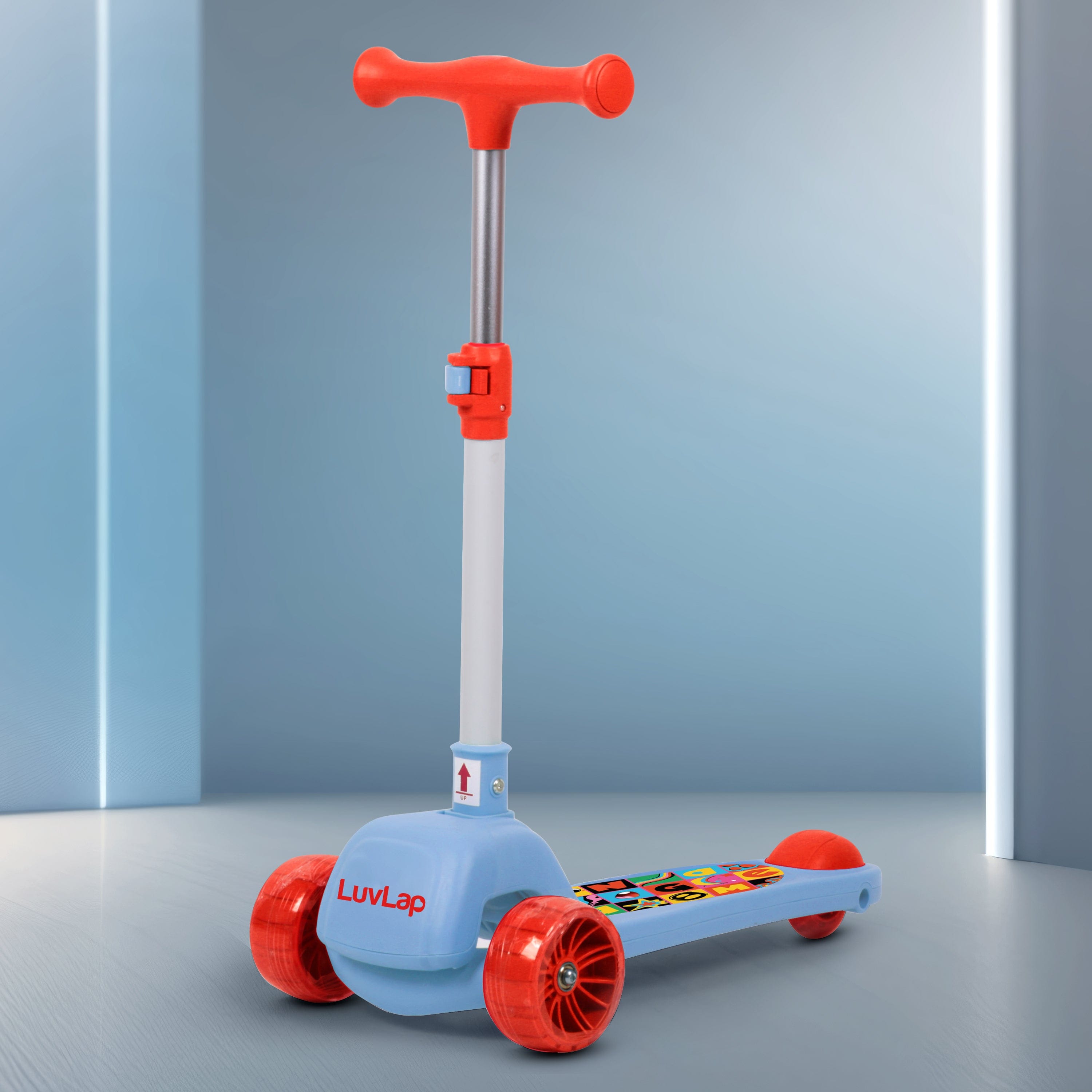LuvLap Elegant Scooter for Kids - Toddler 3-Wheel Kick Scooter with LED Lights | Stable Wide Deck for 3-10 Year | Adjustable Height & Easy-Grip Handlebars | Fun Outdoor Gear for Kids, Blue & Red