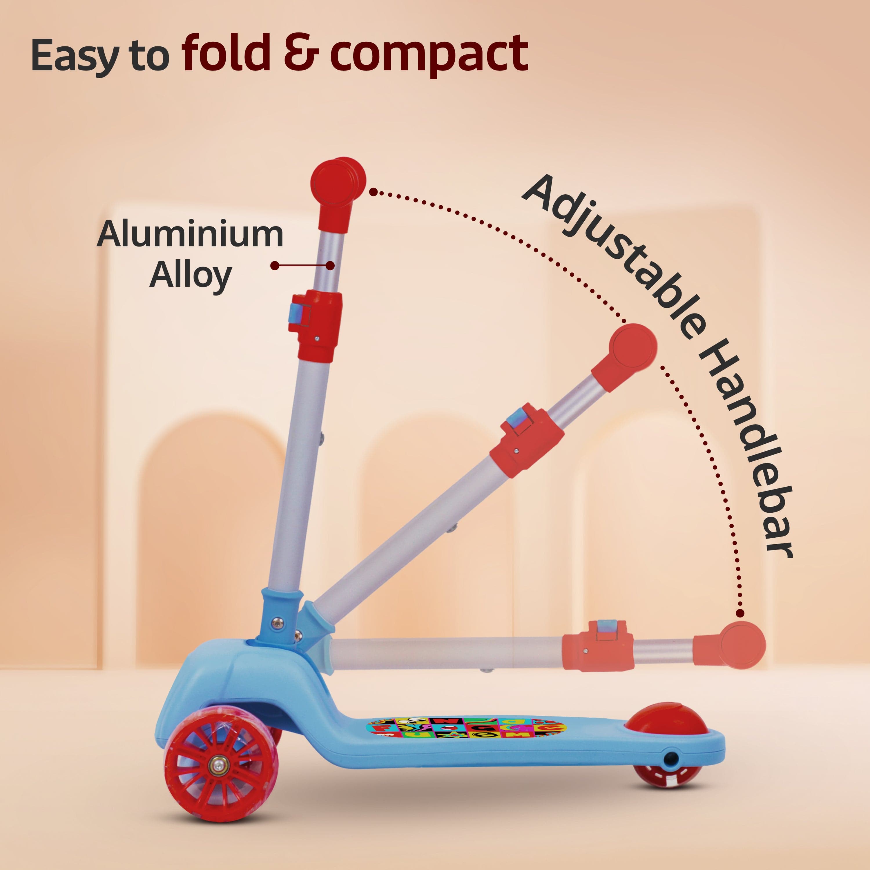 LuvLap Elegant Scooter for Kids - Toddler 3-Wheel Kick Scooter with LED Lights | Stable Wide Deck for 3-10 Year | Adjustable Height & Easy-Grip Handlebars | Fun Outdoor Gear for Kids, Blue & Red