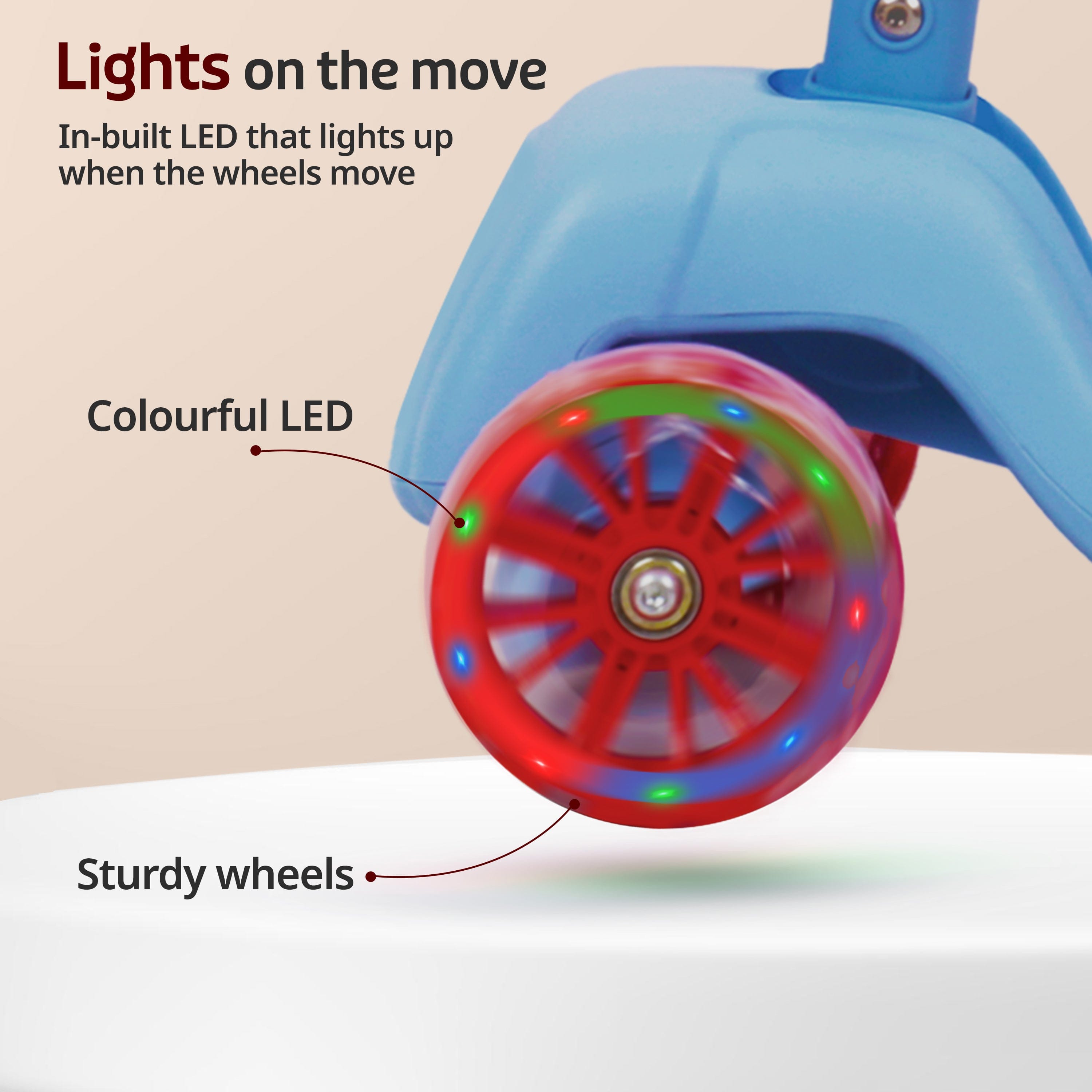 LuvLap Elegant Scooter for Kids - Toddler 3-Wheel Kick Scooter with LED Lights | Stable Wide Deck for 3-10 Year | Adjustable Height & Easy-Grip Handlebars | Fun Outdoor Gear for Kids, Blue & Red