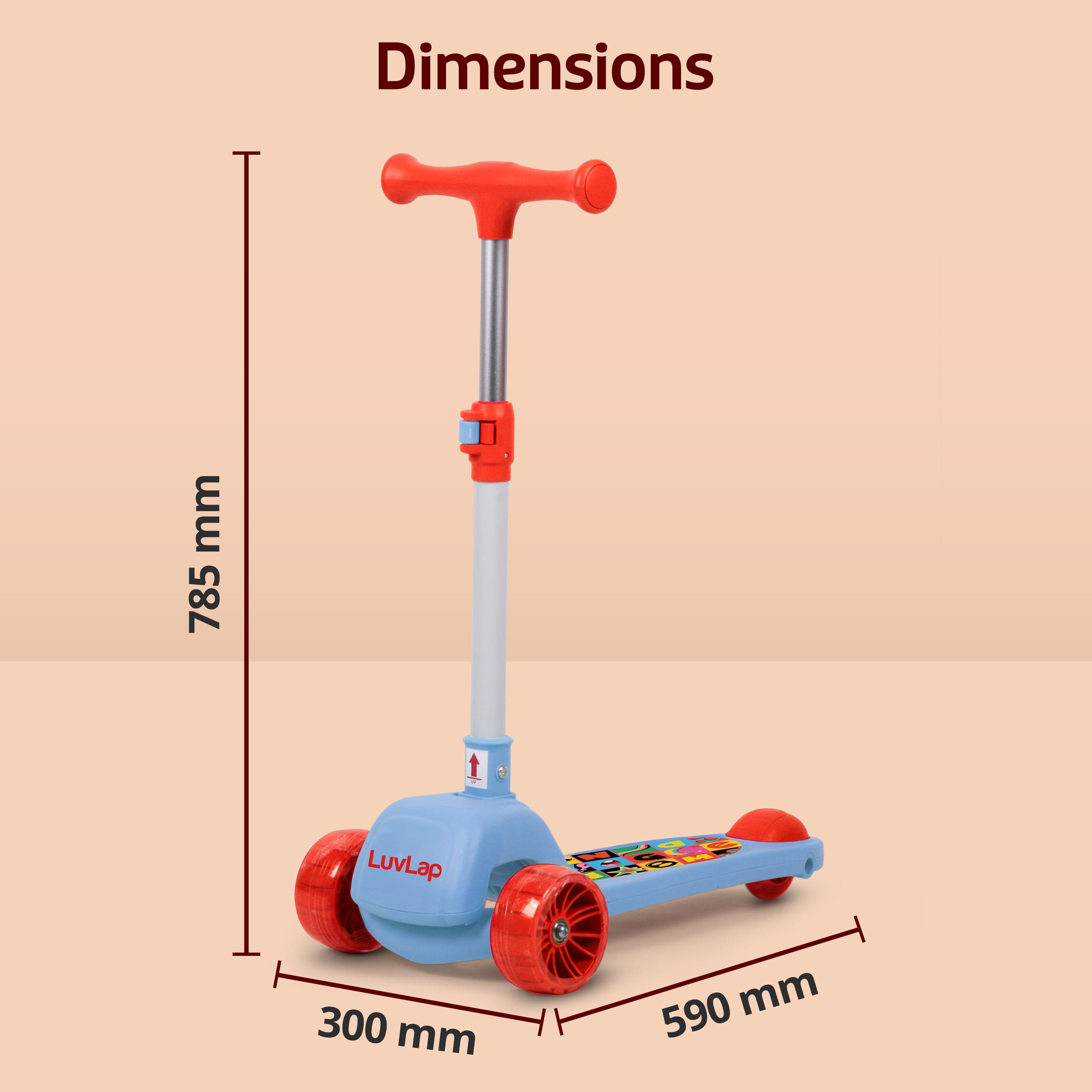 LuvLap Elegant Scooter for Kids - Toddler 3-Wheel Kick Scooter with LED Lights | Stable Wide Deck for 3-10 Year | Adjustable Height & Easy-Grip Handlebars | Fun Outdoor Gear for Kids, Blue & Red