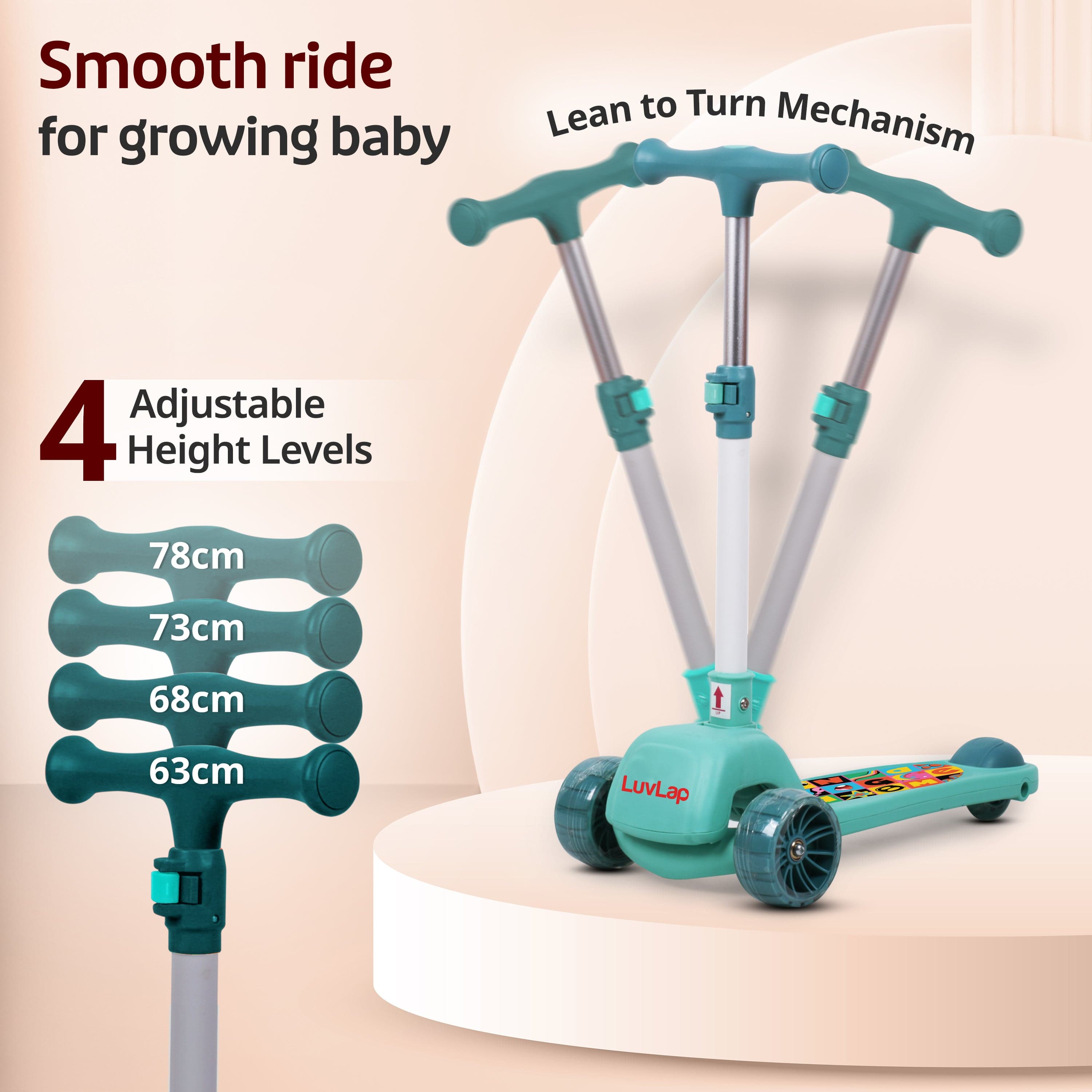 LuvLap Elegant Scooter for Kids - Toddler 3-Wheel Kick Scooter with LED Lights | Stable Wide Deck for 3-10 Year, Blue & Red