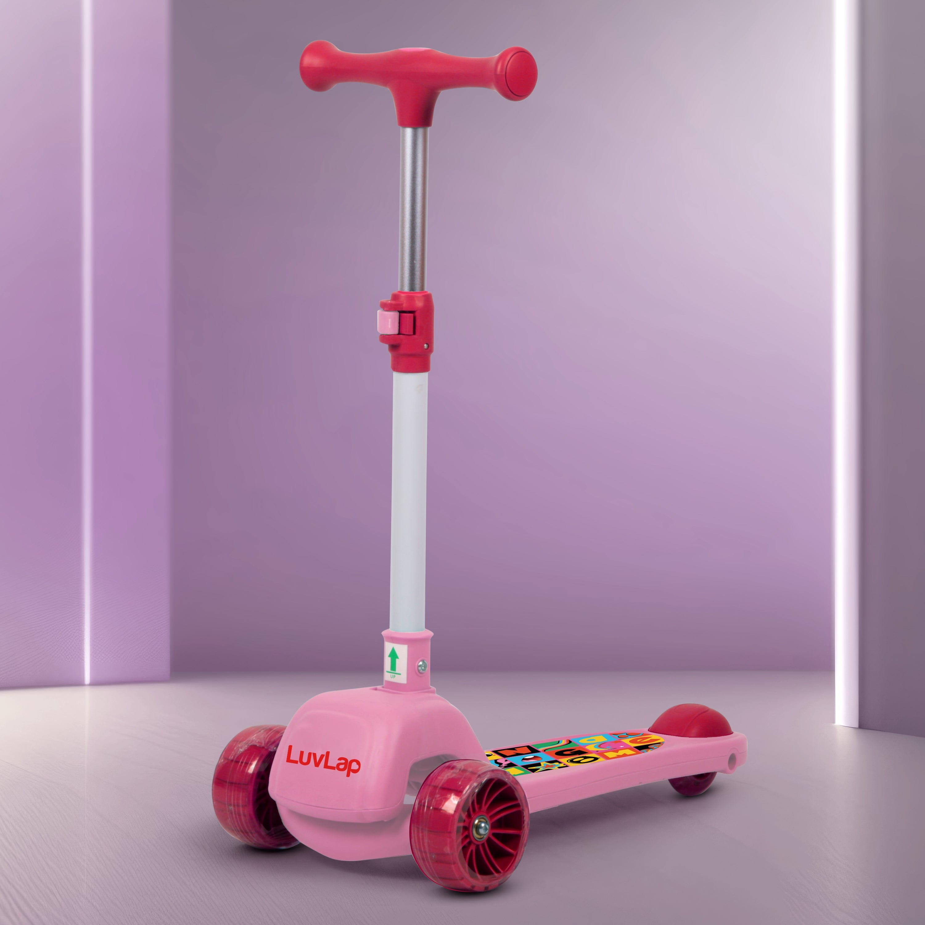 LuvLap Elegant Scooter for Kids- Toddler 3-Wheel Kick Scooter with LED Lights | Stable Wide Deck for 3-10Year | Adjustable Height & Easy-Grip Handlebars | Fun Outdoor gear for Kids, Pink