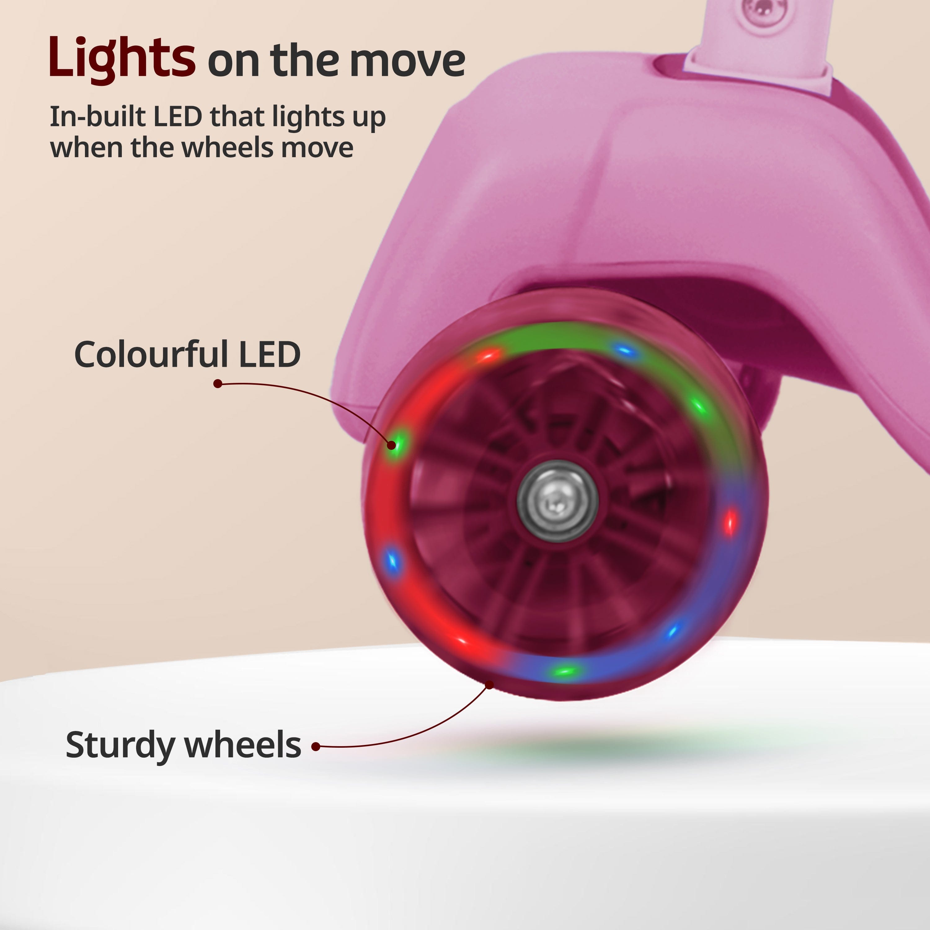 LuvLap Elegant Scooter for Kids- Toddler 3-Wheel Kick Scooter with LED Lights | Stable Wide Deck for 3-10Year | Adjustable Height & Easy-Grip Handlebars | Fun Outdoor gear for Kids, Pink