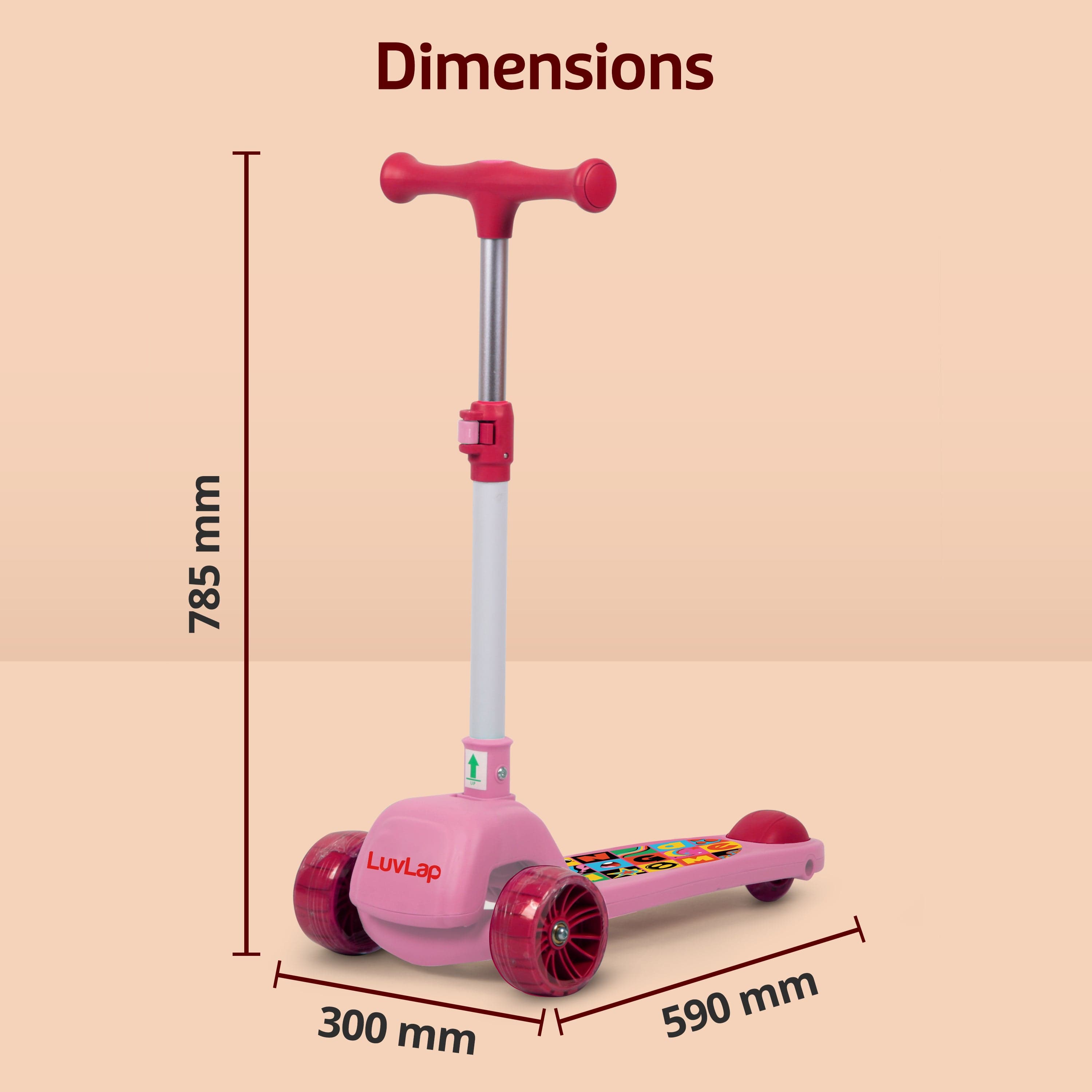 LuvLap Elegant Scooter for Kids- Toddler 3-Wheel Kick Scooter with LED Lights | Stable Wide Deck for 3-10Year | Adjustable Height & Easy-Grip Handlebars | Fun Outdoor gear for Kids, Pink
