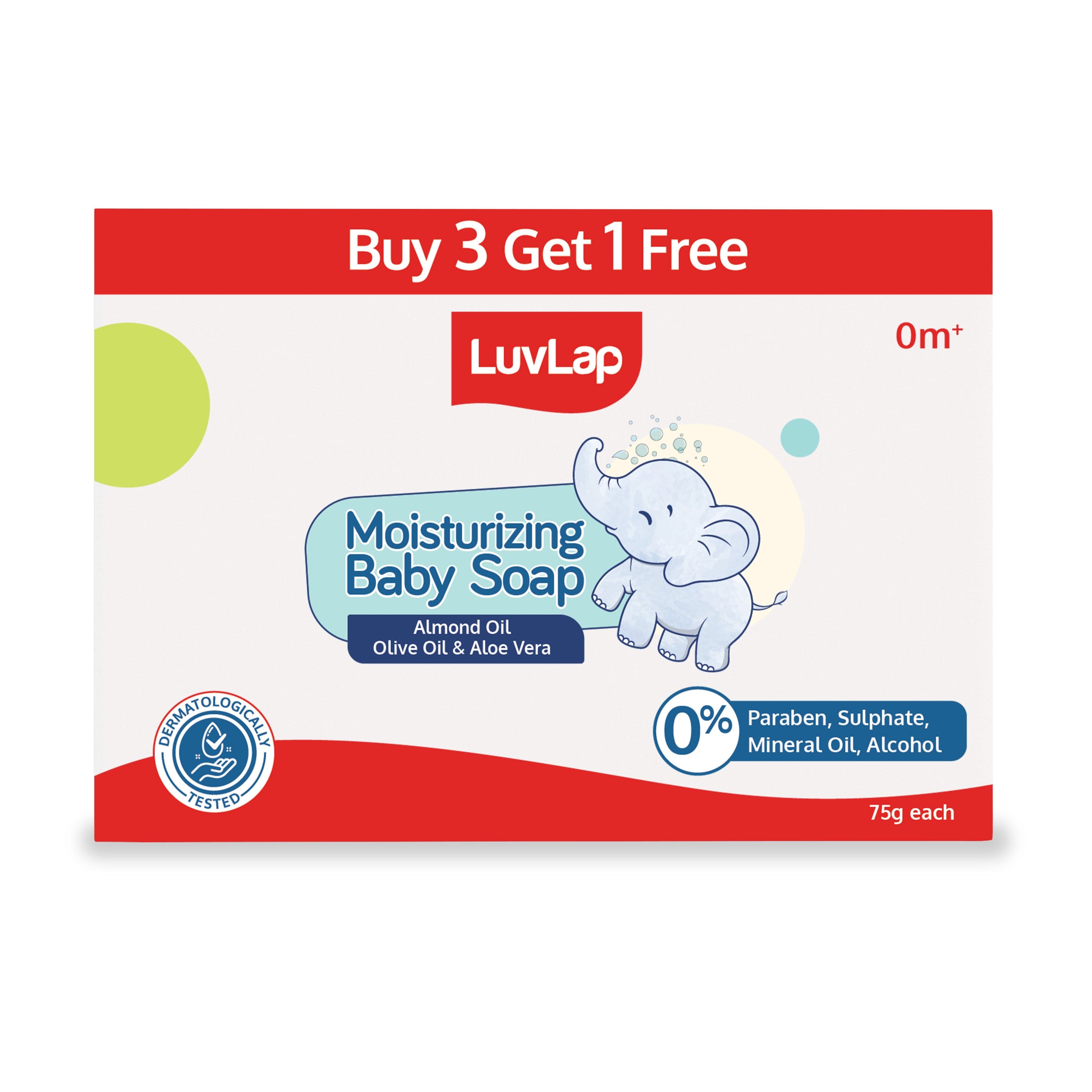 LuvLap Moisturizing Baby Soap - Gentle Bathing Bar - 75g - Pack of 3