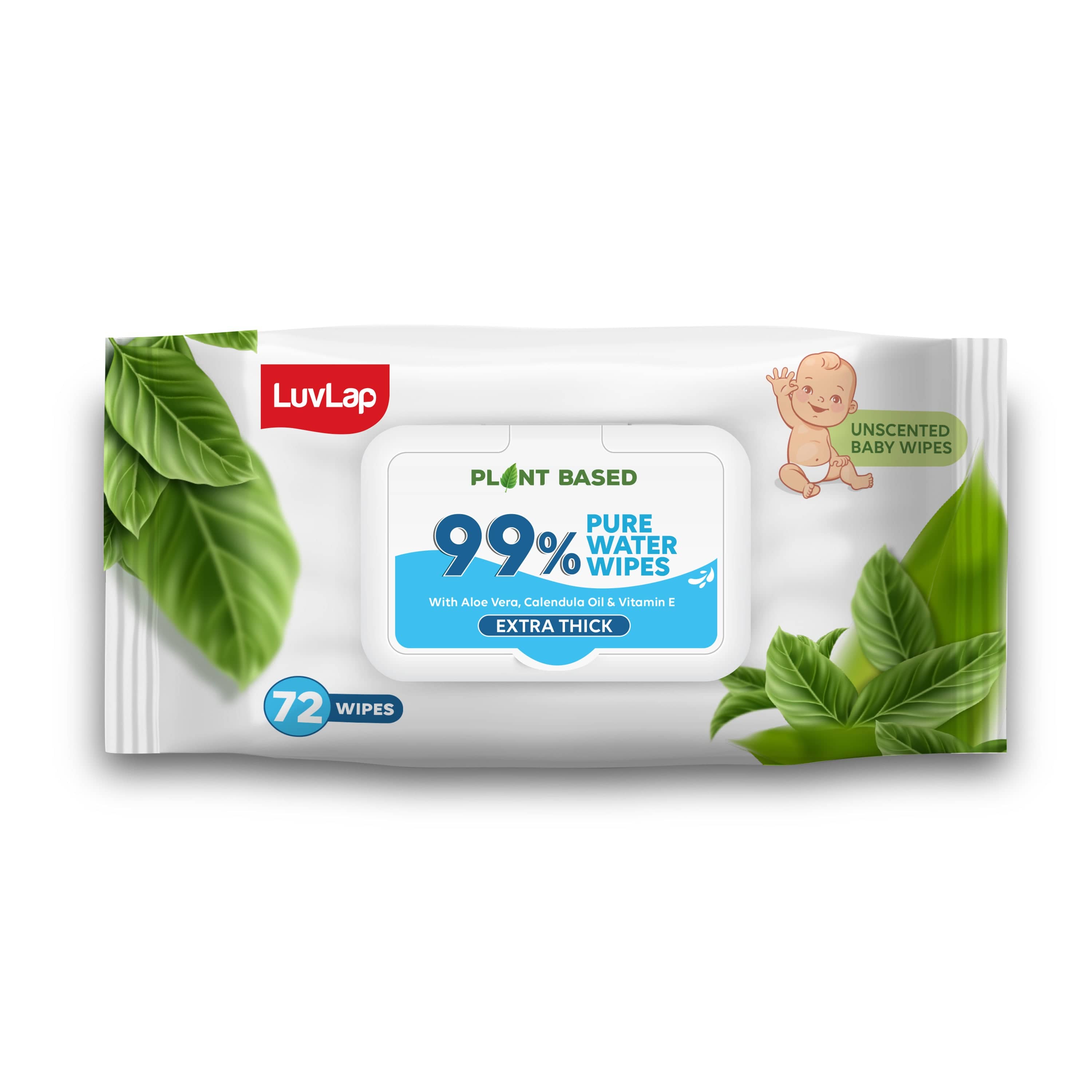 LuvLap 99% Pure Water Baby Wipes Extra Thick 72s
