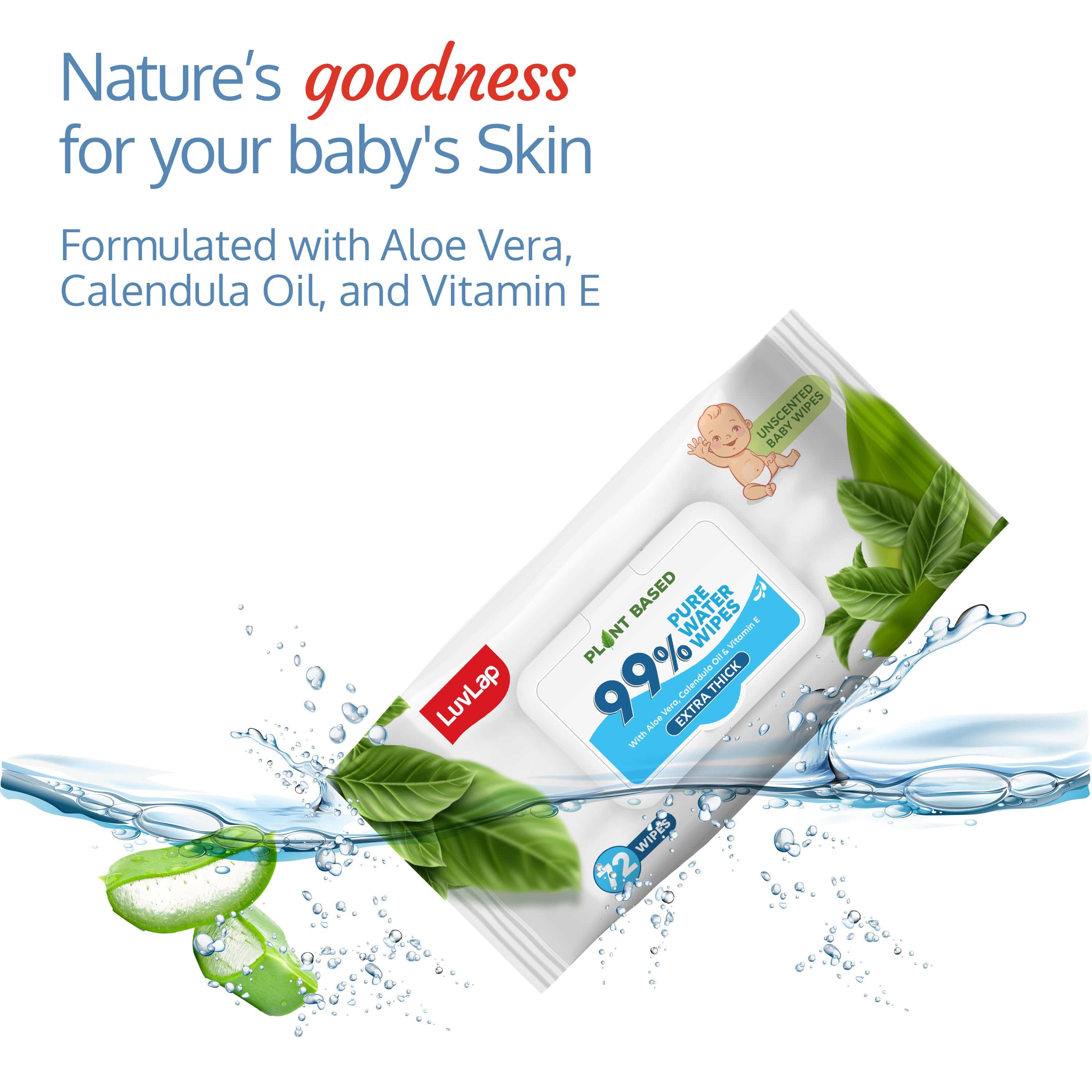 LuvLap 99% Pure Water Baby Wipes Extra Thick 72s