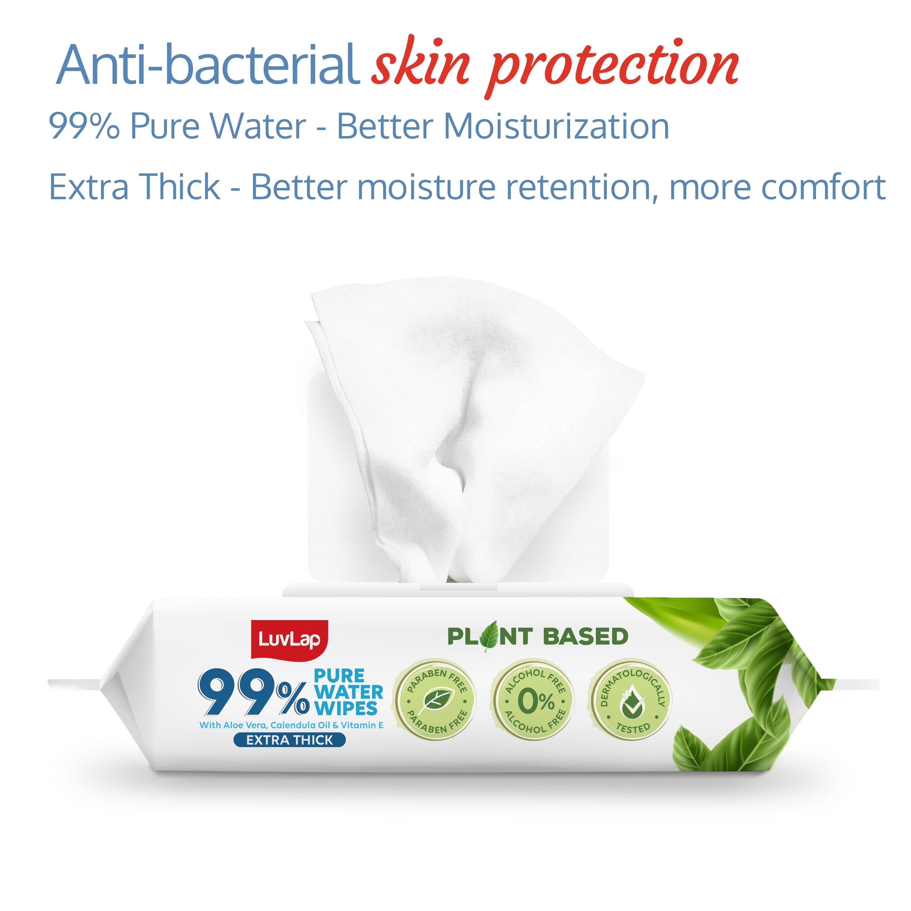 LuvLap 99% Pure Water Baby Wipes Extra Thick 72s