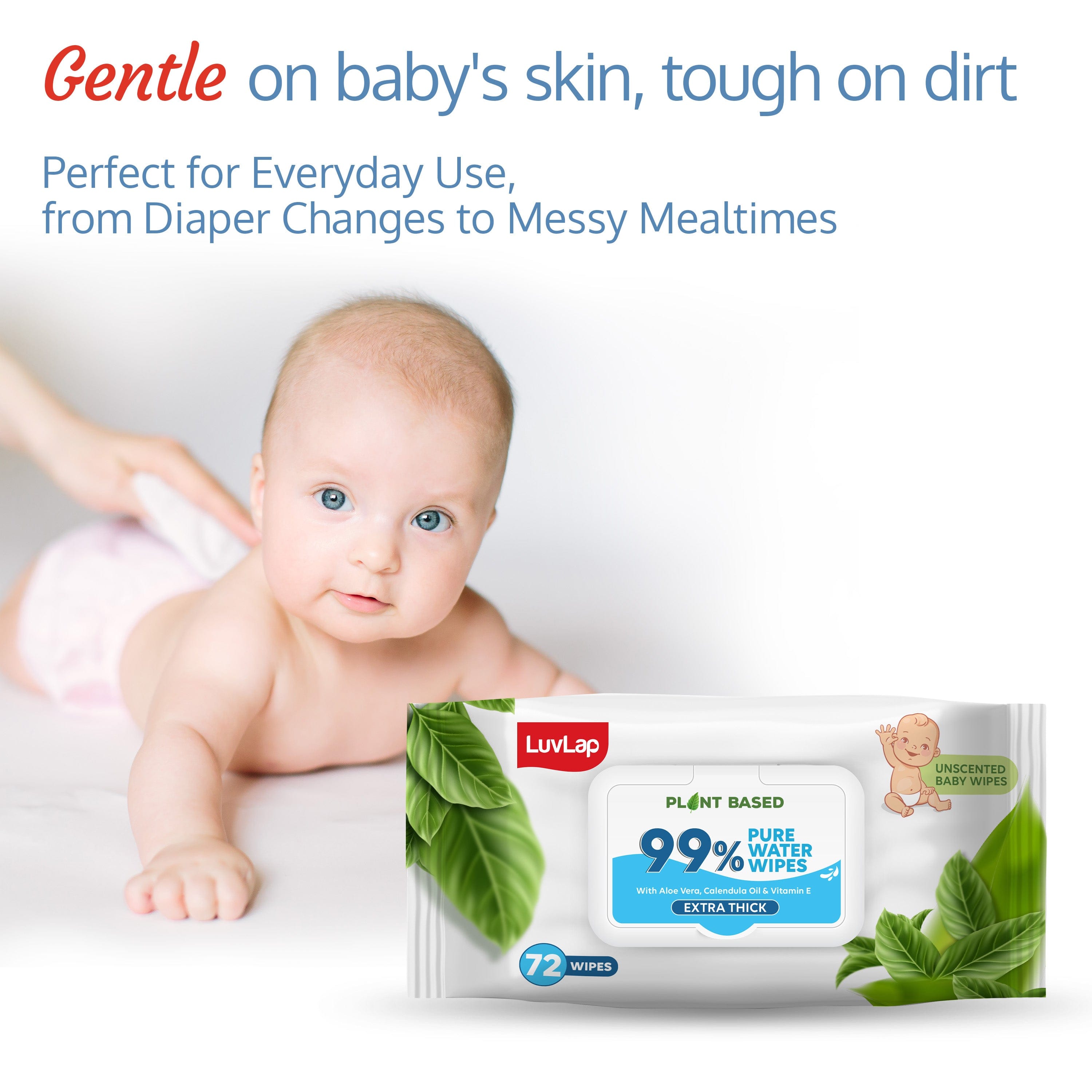 LuvLap 99% Pure Water Baby Wipes Extra Thick 72s