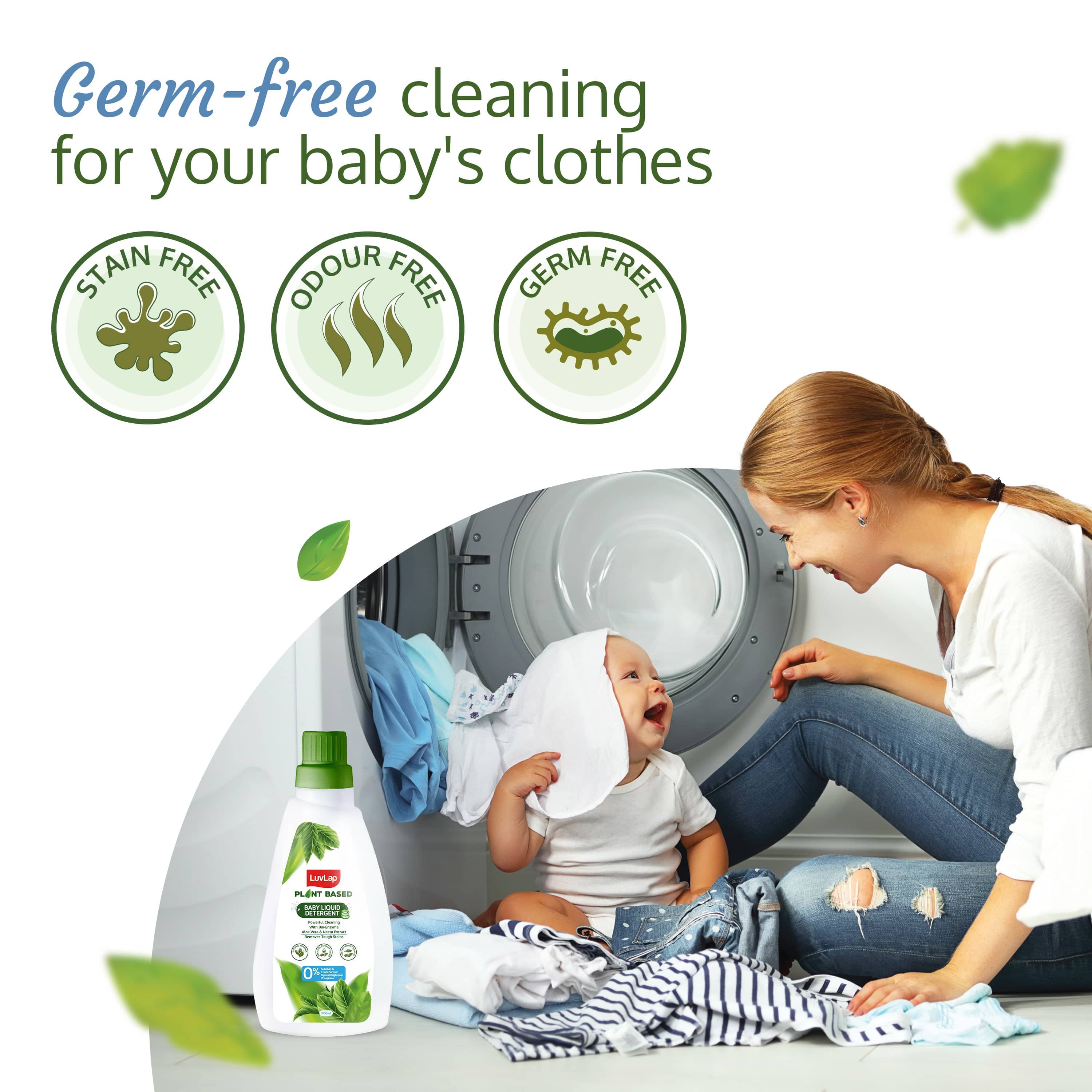 LuvLap Plant Based Baby Laundry Detergent, 500ml, With Bio-Enzymes, Aloe Vera & Neem, Dermatologically Tested, Free From SLS/SLES, Phosphate & Bleach