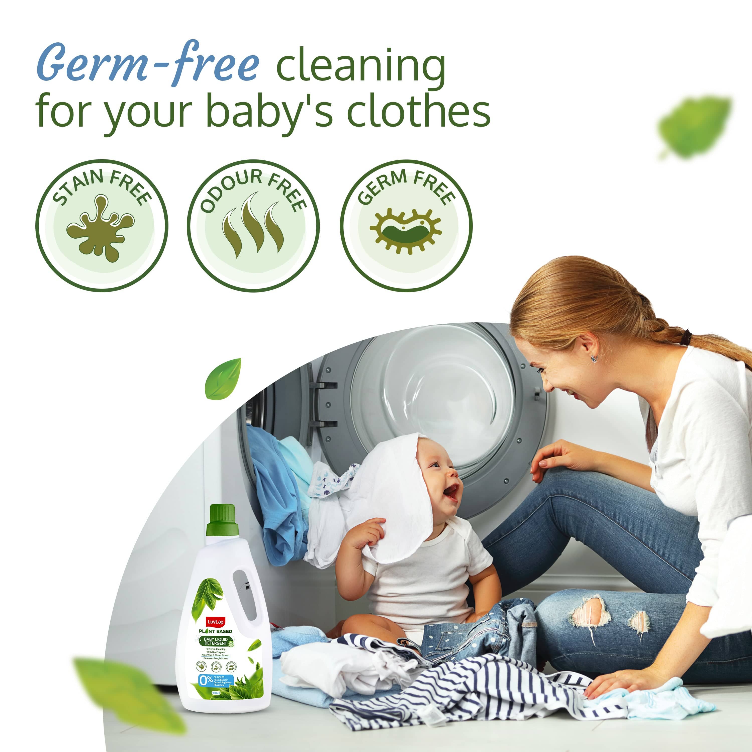 LuvLap Plant Based Baby Laundry Detergent, 1000ml, With Bio-Enzymes, Aloe Vera & Neem, Dermatologically Tested, Free From SLS/SLES, Phosphate & Bleach