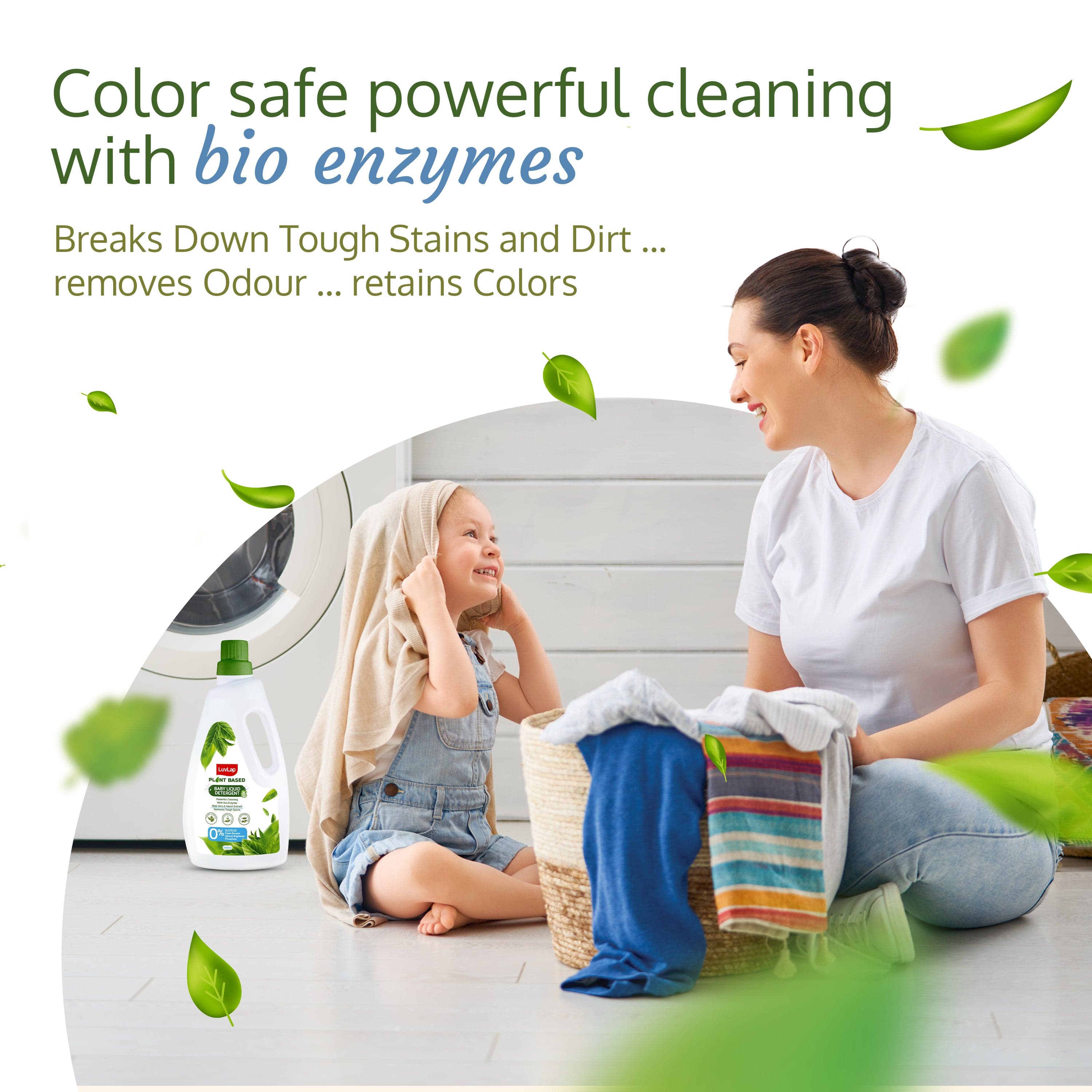 LuvLap Plant Based Baby Laundry Detergent, 1000ml, With Bio-Enzymes, Aloe Vera & Neem, Dermatologically Tested, Free From SLS/SLES, Phosphate & Bleach