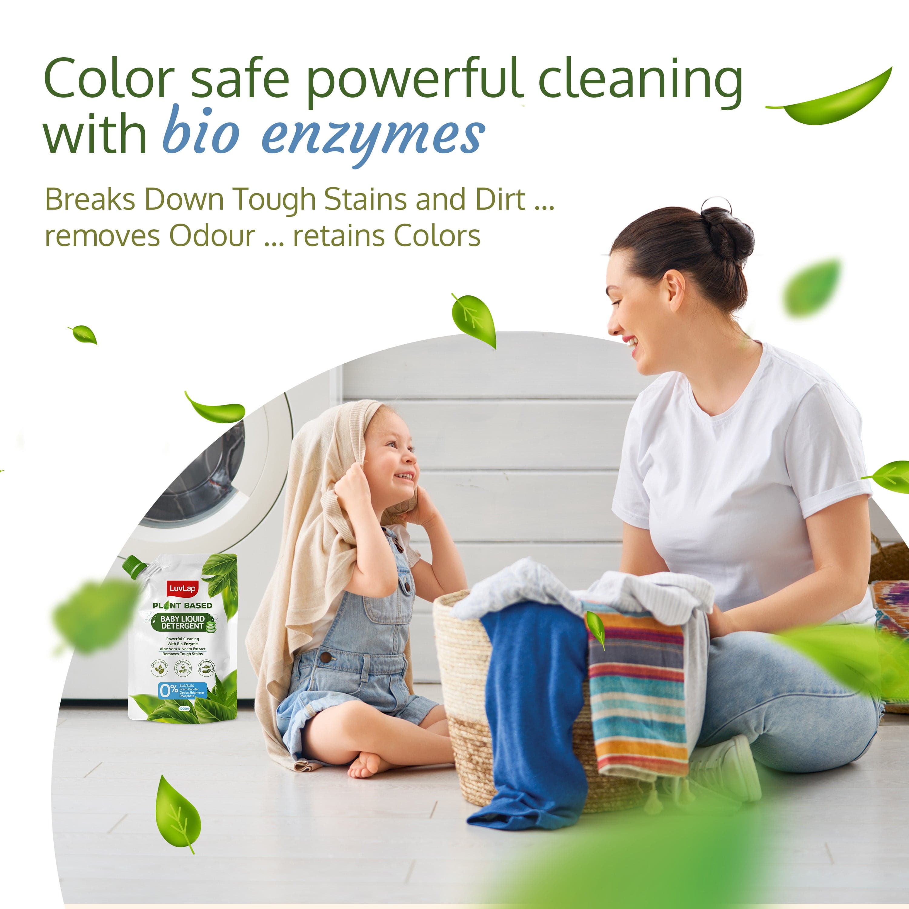 LuvLap Plant Based Baby Laundry Detergent, Refill pack- 1000ml, With Bio-Enzymes, Aloe Vera & Neem, Dermatologically Tested, Free From SLS/SLES, Phosphate & Bleach