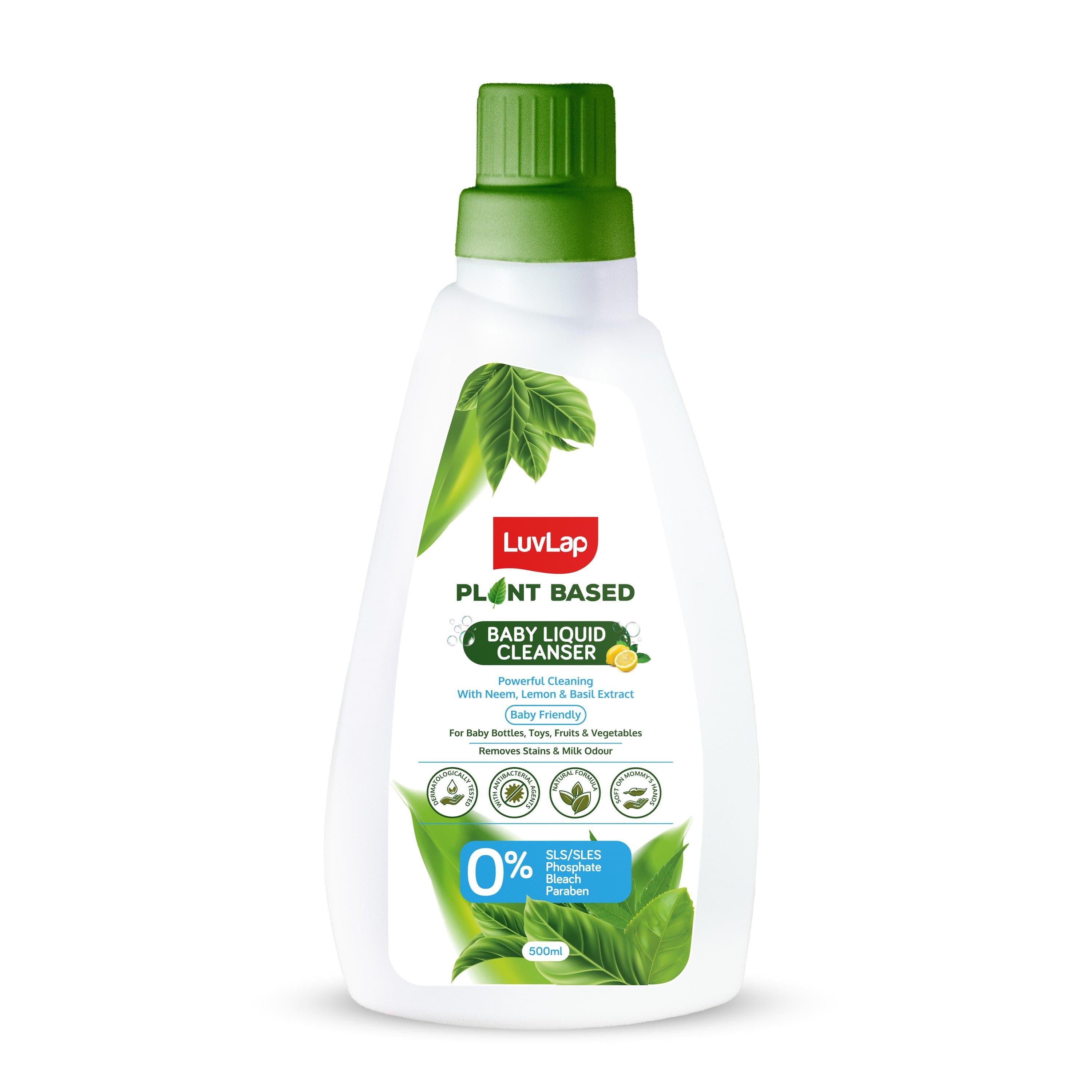 LuvLap Plant Based Liquid Cleanser, 500ml, With Neem, Lemon & Basil, For Feeding Accessories, Toys, Fruits & Vegetables, 100% Food Grade, Free From Bleach & SLS